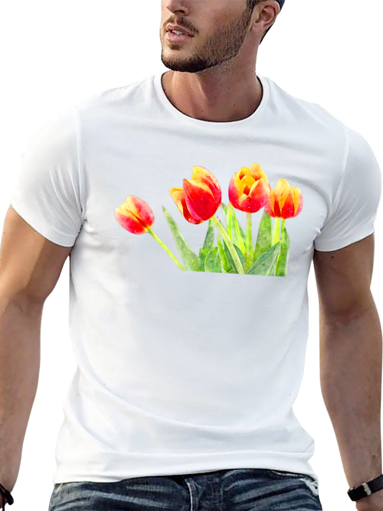 Black Tulip Graphic Print Black T-Shirt view 13