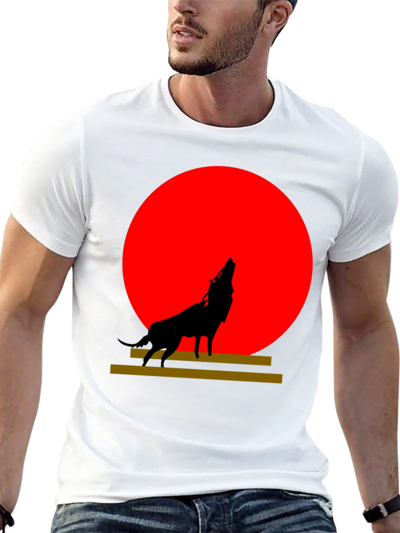Black Wolf Silhouette Graphic Tee - Red Moon Design view 13