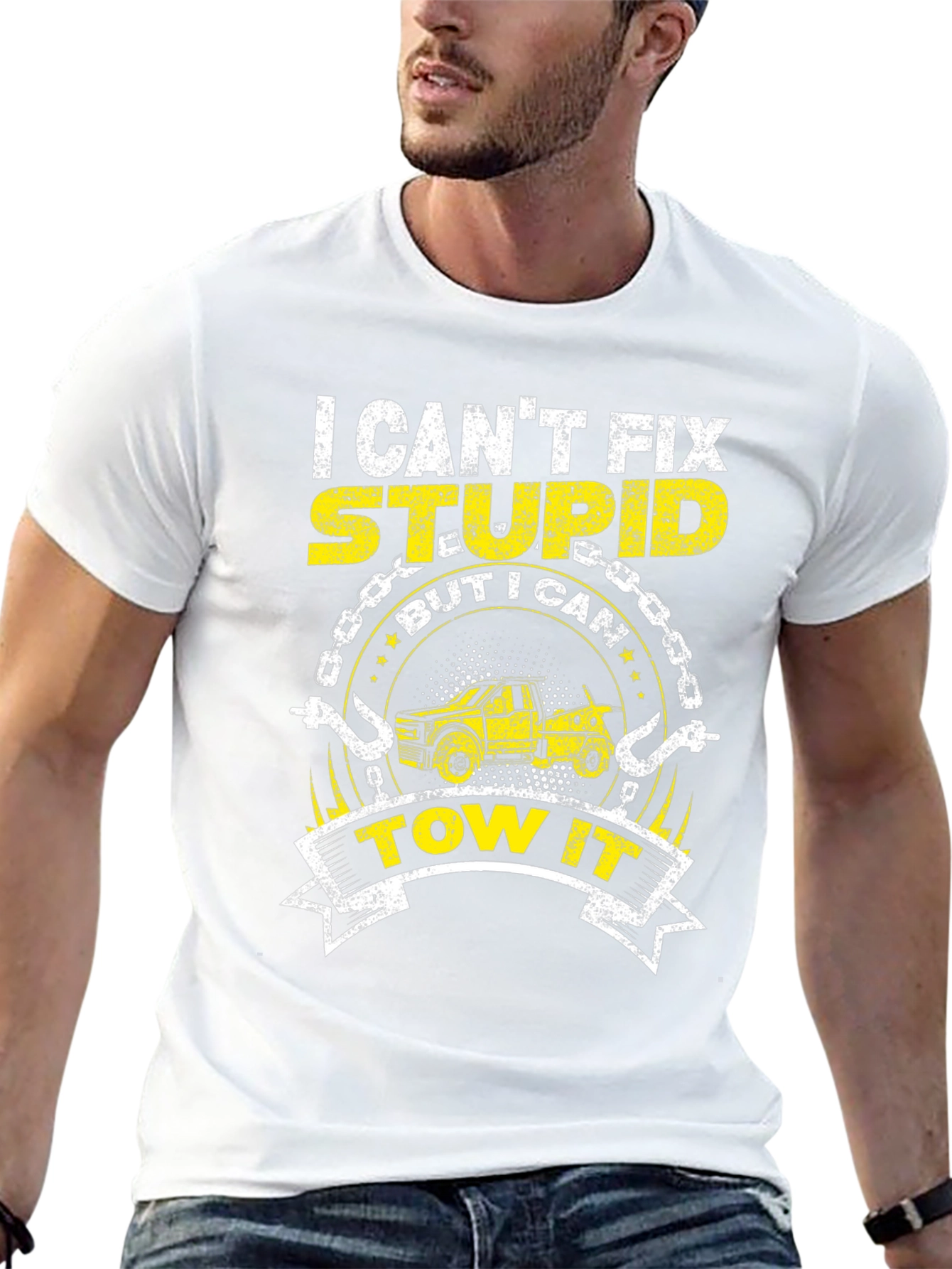 Black I Can't Fix Stupid Funny Tow Trucker T-Shirt view 13