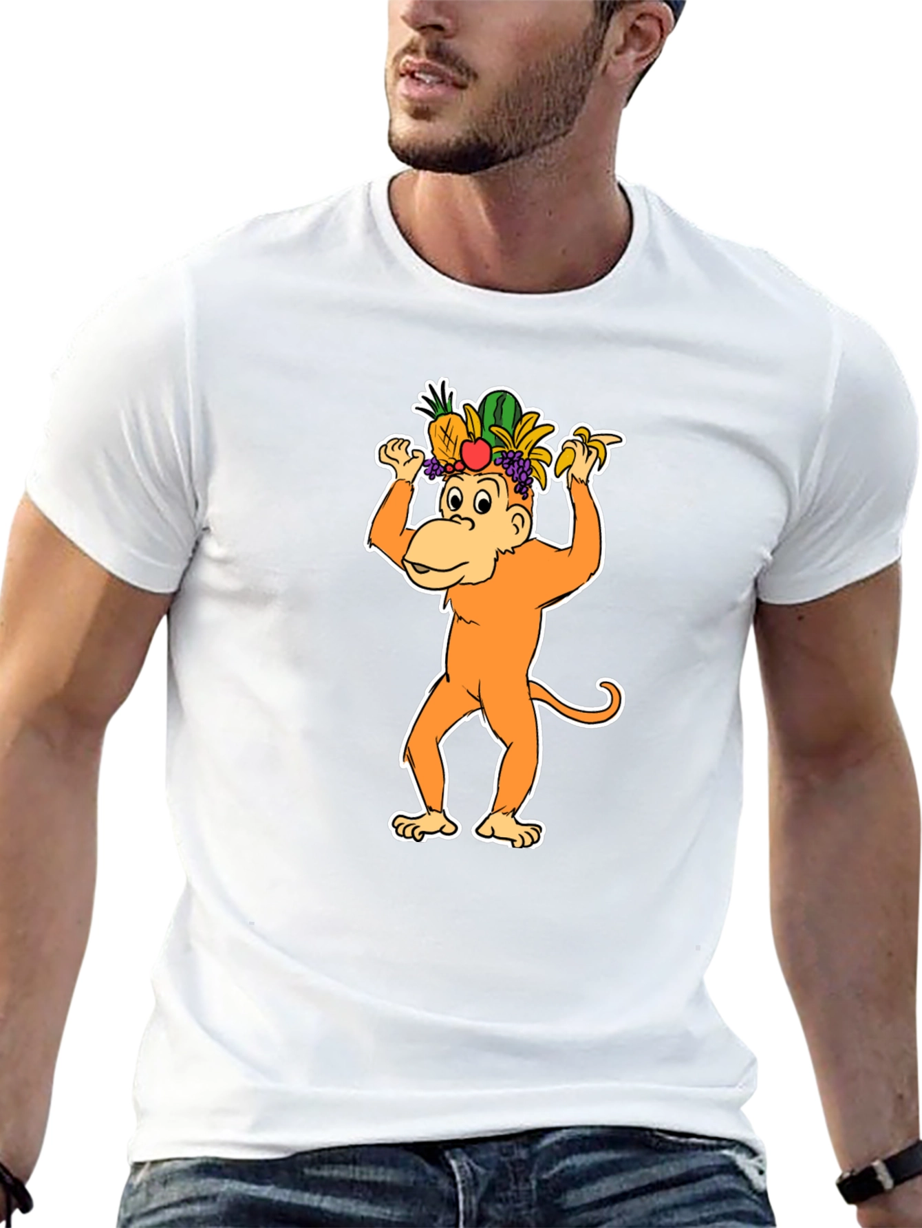 Black Fruit Hat Monkey T-Shirt - Fun Graphic Tee view 13