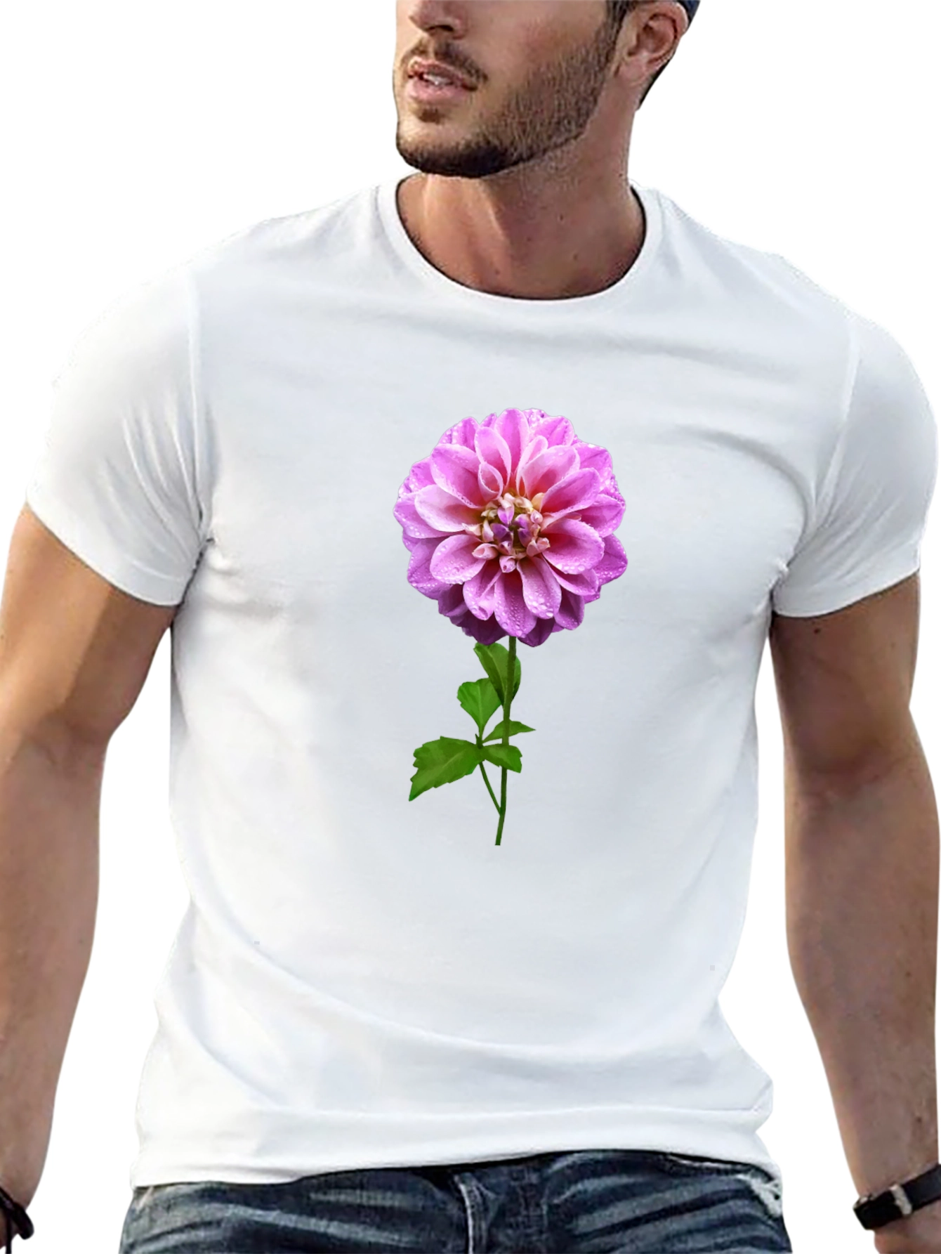 Pink Dahlia Flower Graphic T-Shirt - 13