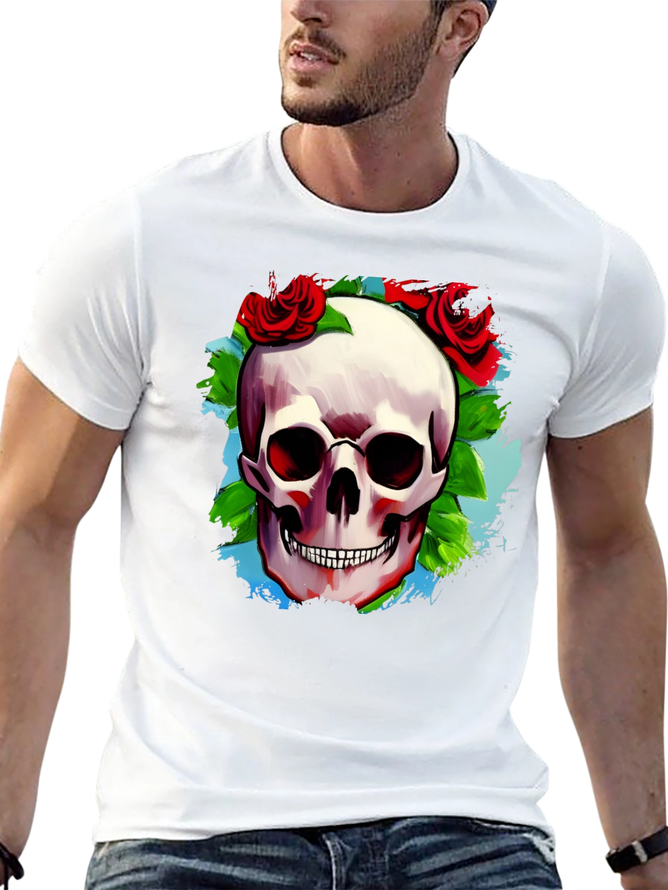 Black Skull & Roses Graphic T-Shirt view 13