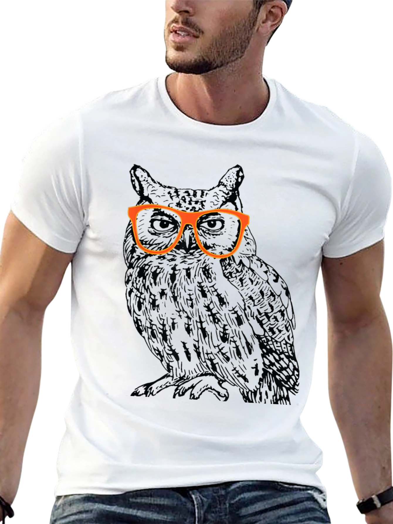 Black Cool Owl with Glasses Graphic T-Shirt view 13