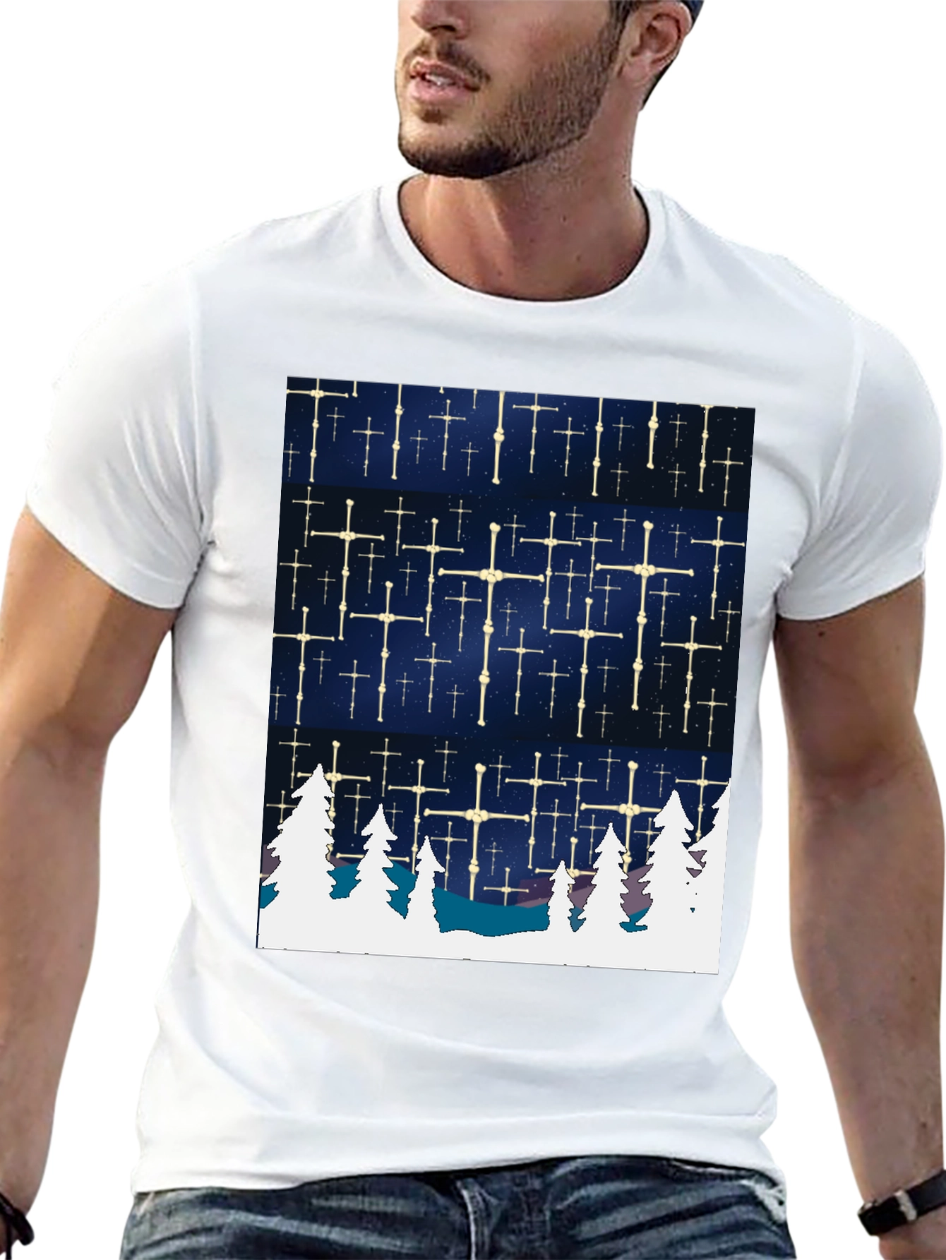 Black Winter Stars Tee - Unique Graphic T-Shirt view 13