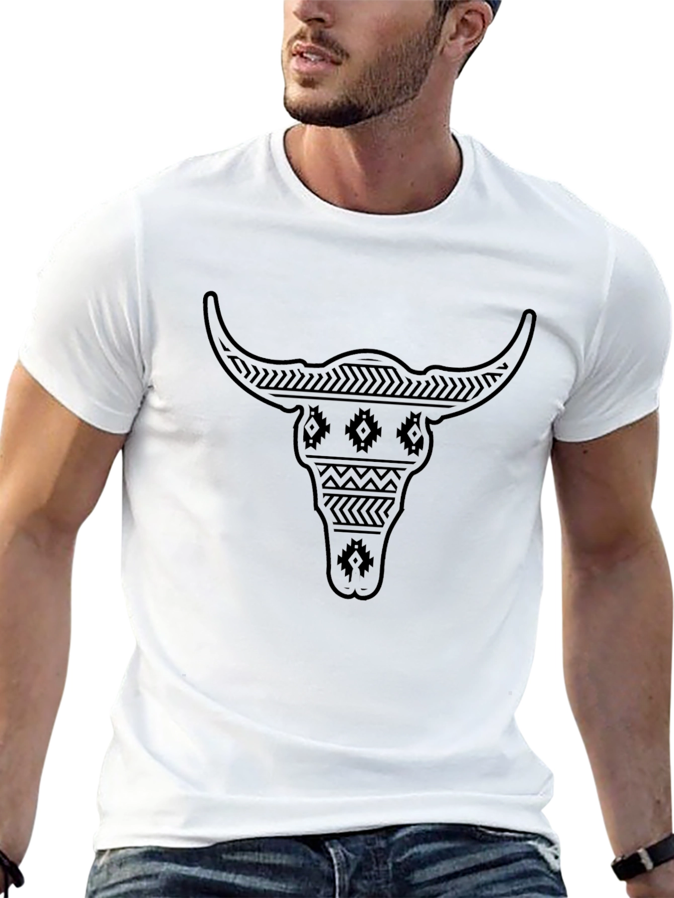 Black Tribal Bull Skull Graphic Tee - Modern Menswear view 13