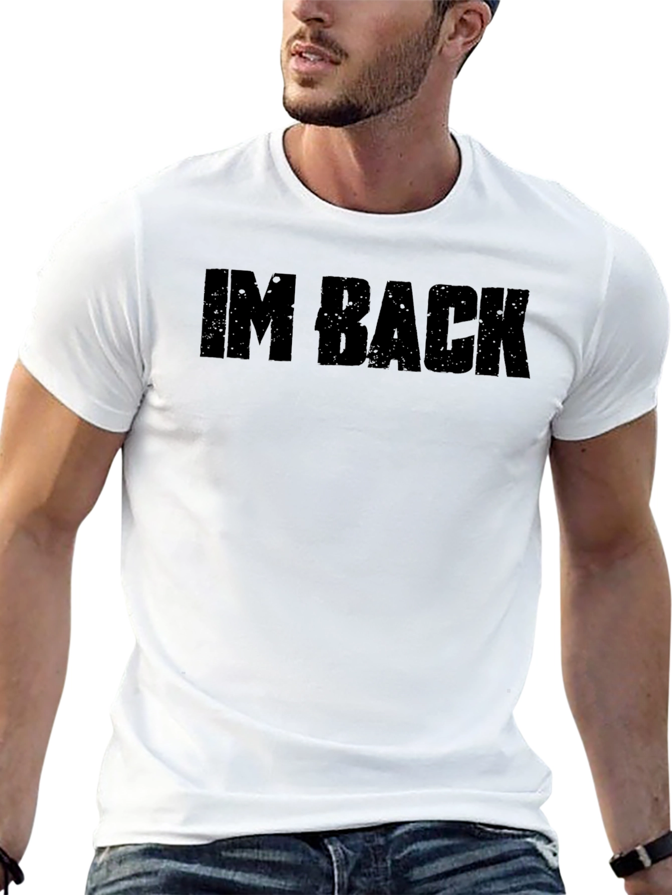 Black Men's "I'm Back" Graphic Tee - Black Crew Neck T-Shirt view 13