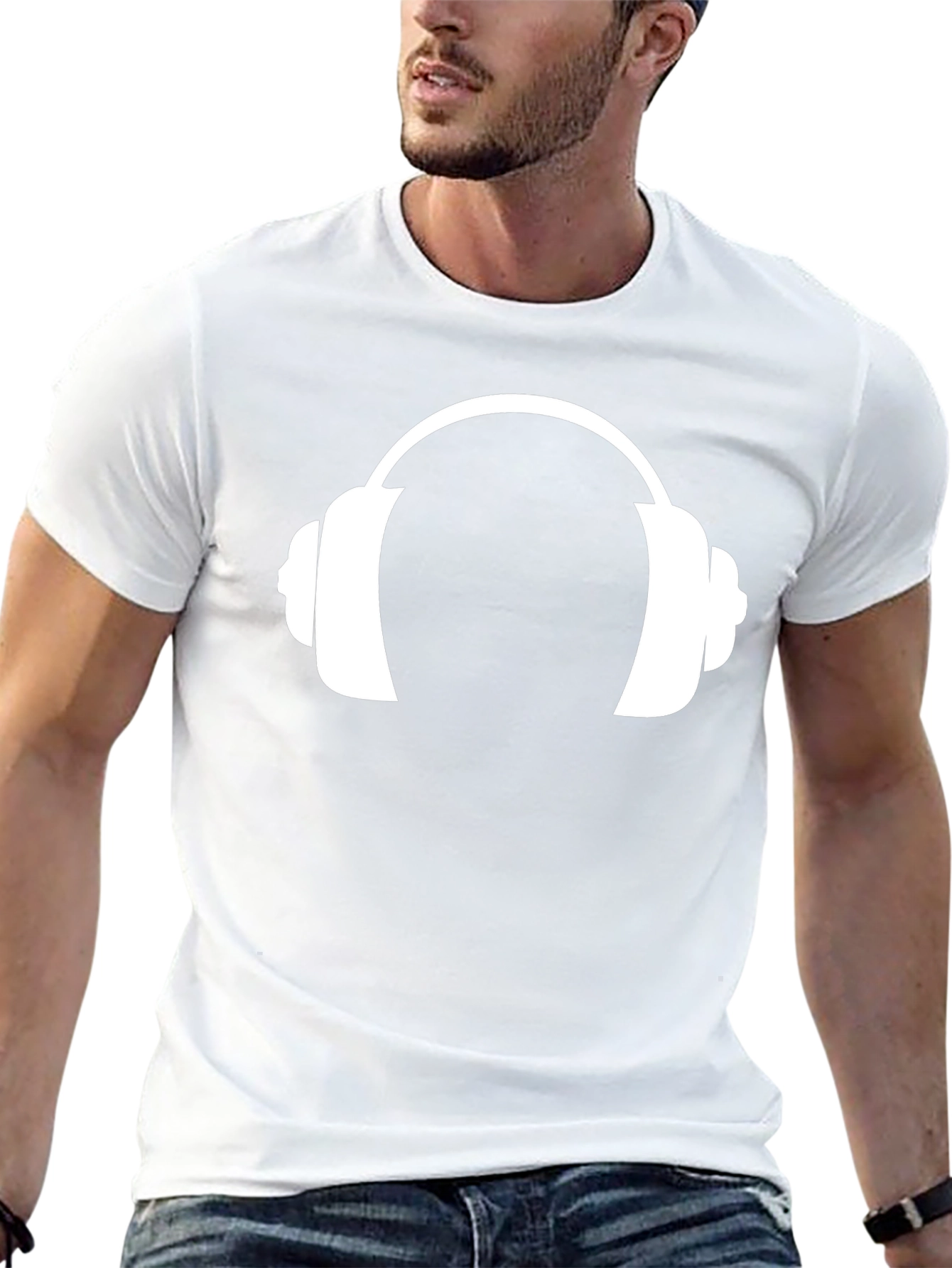 Black Headphone Graphic T-Shirt - Black Cotton Tee view 13