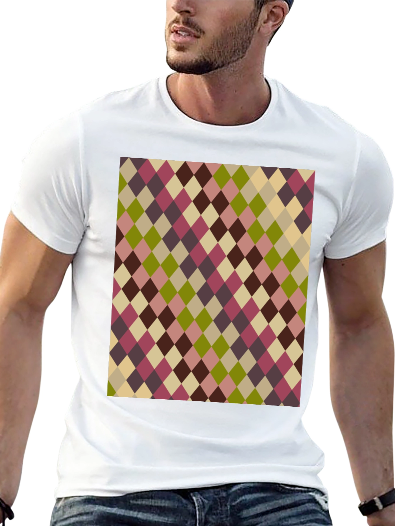 Black Retro Argyle Pattern Black T-Shirt view 13