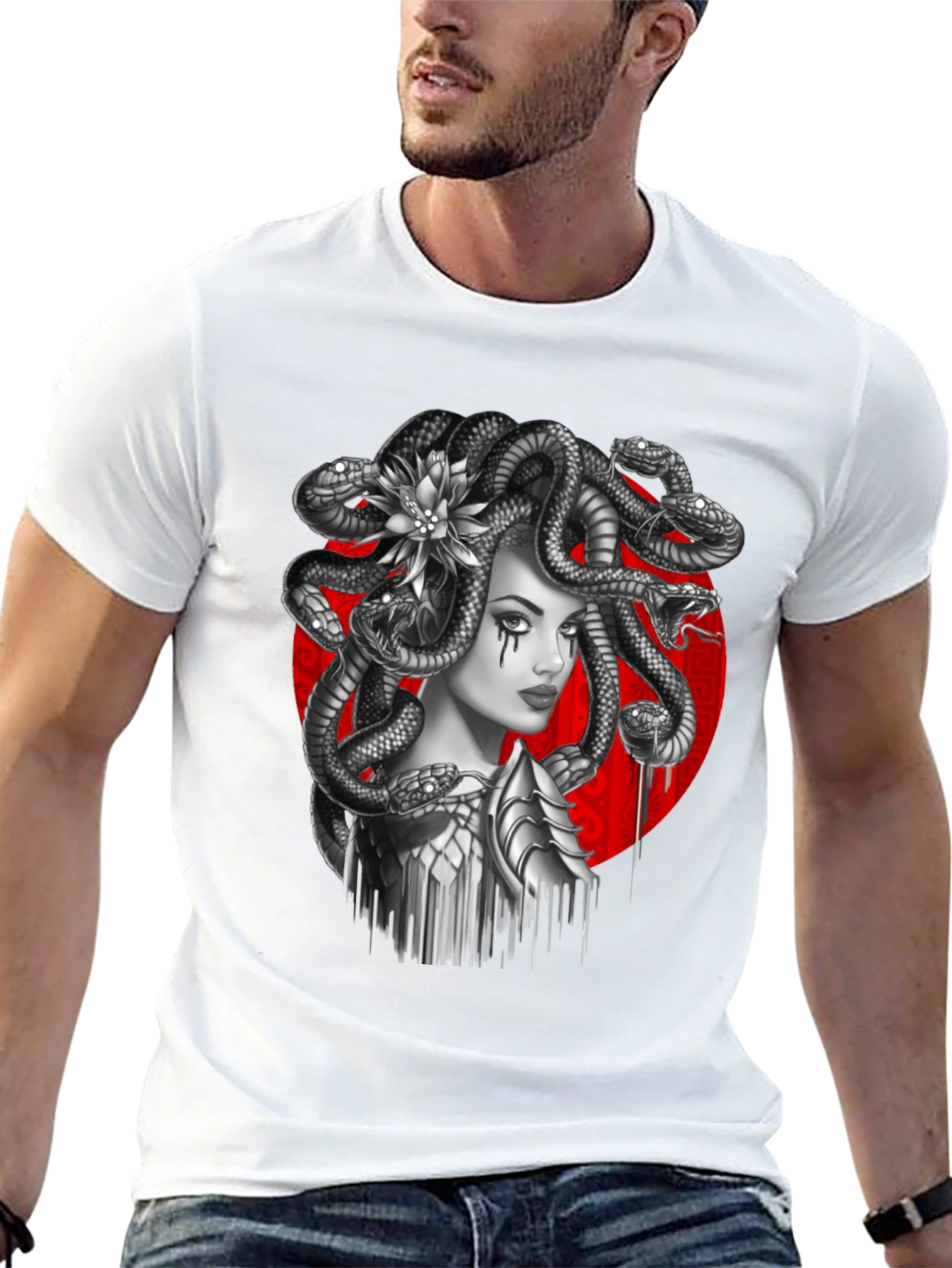 Black Medusa Graphic Tee - Mythical Serpent Head T-Shirt view 13