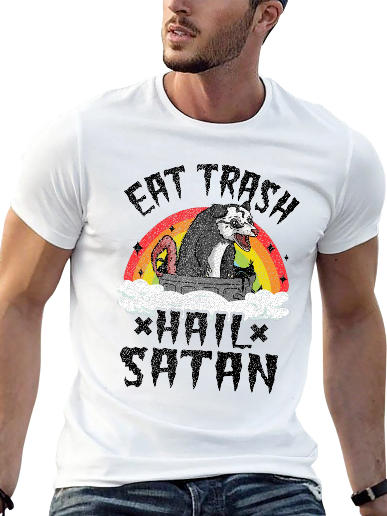 Black Eat Trash Hail Satan Opossum T-Shirt view 13