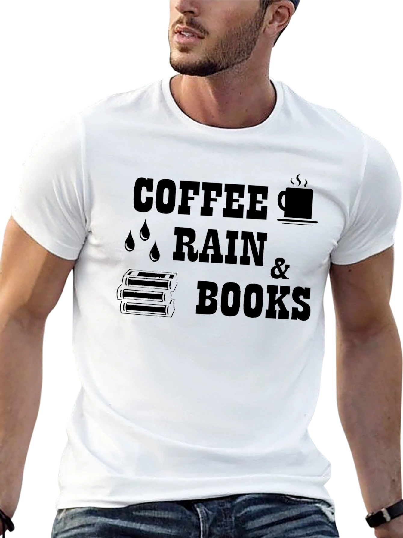 Black Coffee Rain and Books Black T-Shirt view 13