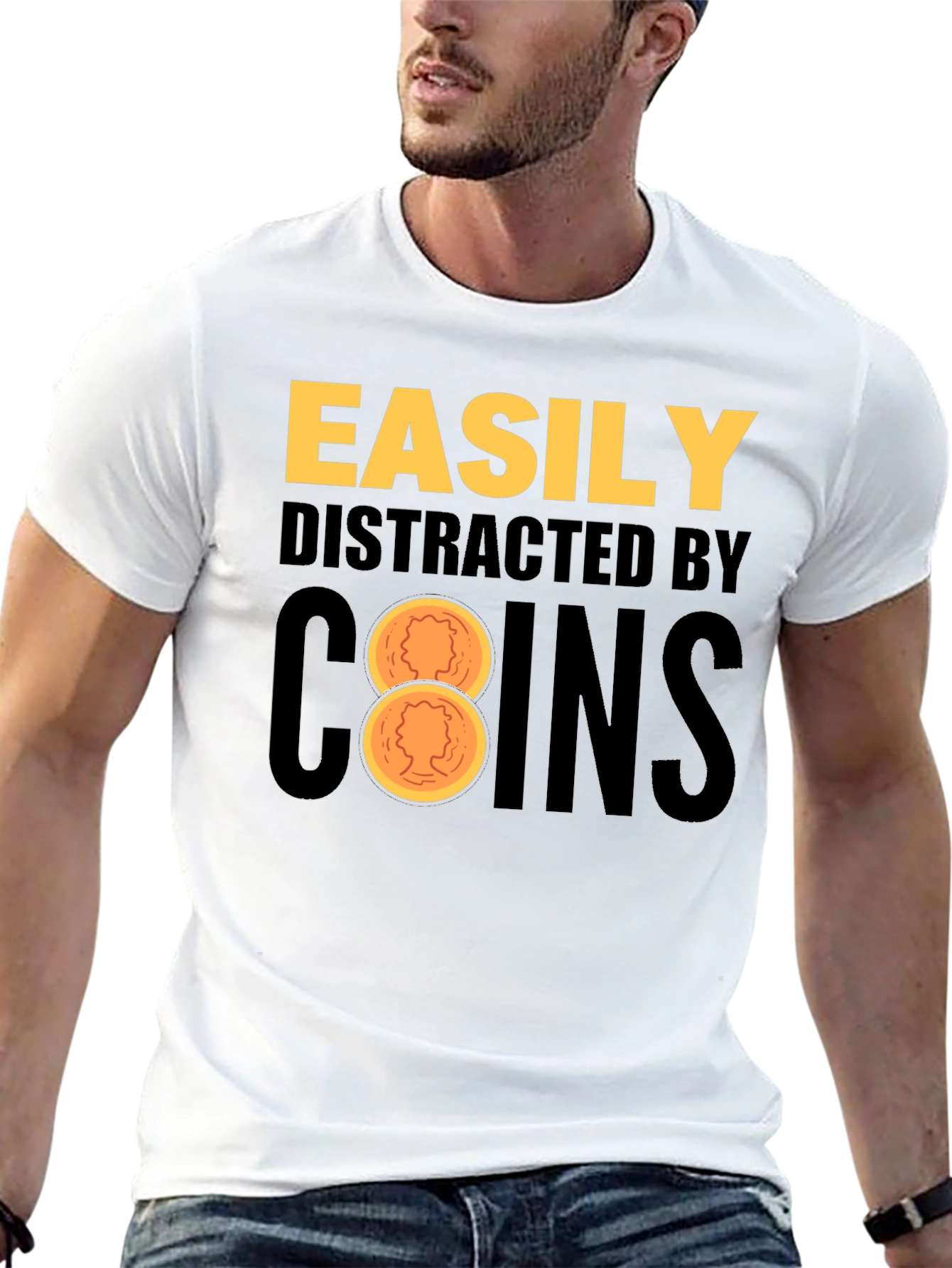Black Easily Distracted By Coins Black T-Shirt view 13