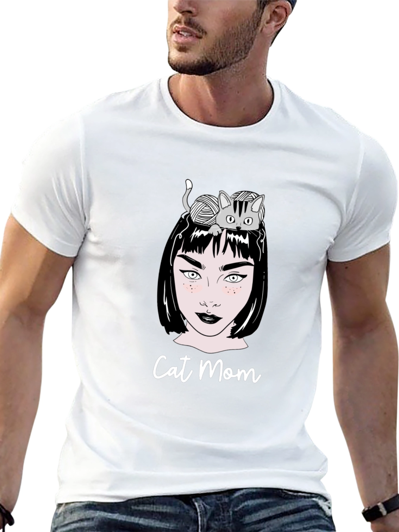 Black Cat Mom Graphic T-Shirt - Unisex Black Tee view 13