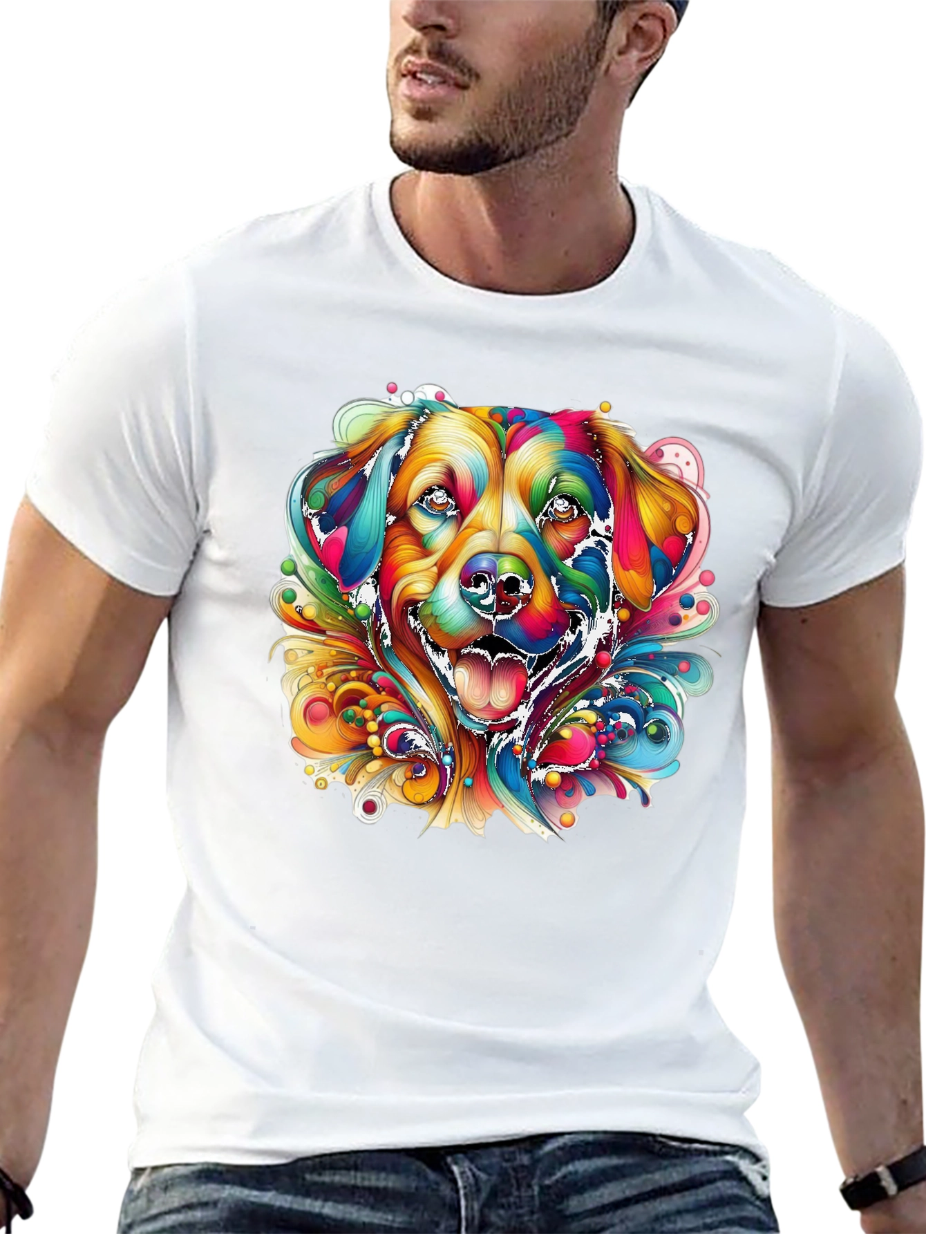 Black Colorful Dog Graphic Black T-Shirt view 13