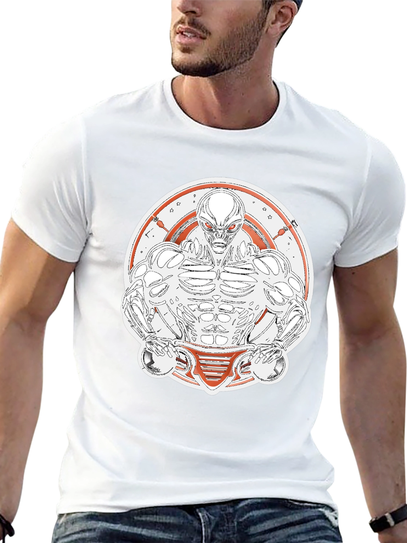 Black Alien Gym Bro Graphic Tee - Black Cotton T-Shirt view 13