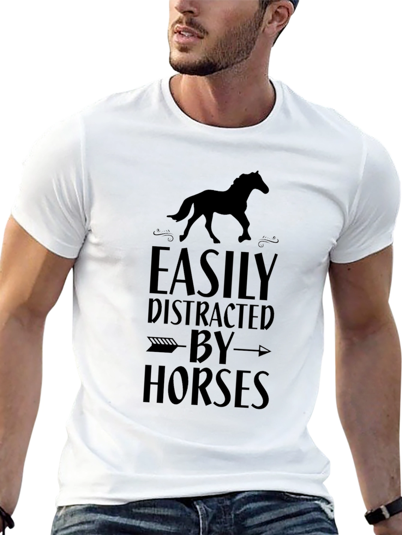 Black Easily Distracted by Horses Graphic Tee view 13