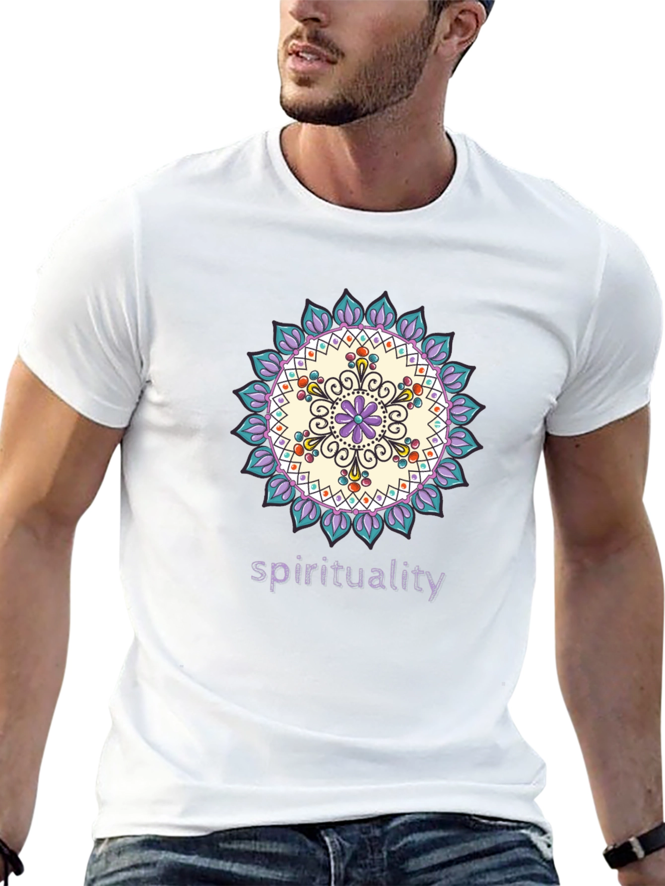 Black Spiritual Mandala Design Black T-Shirt view 13