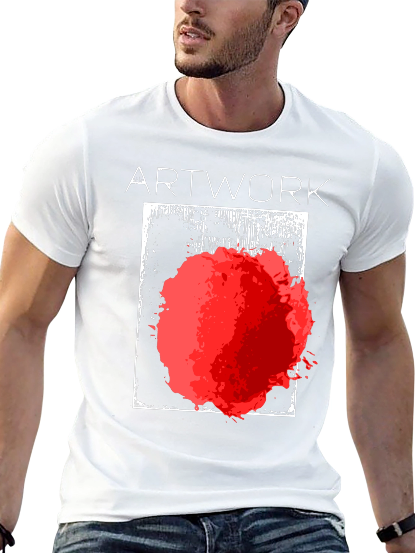 Black Abstract Art T-Shirt - Bold Red Graphic Tee view 13