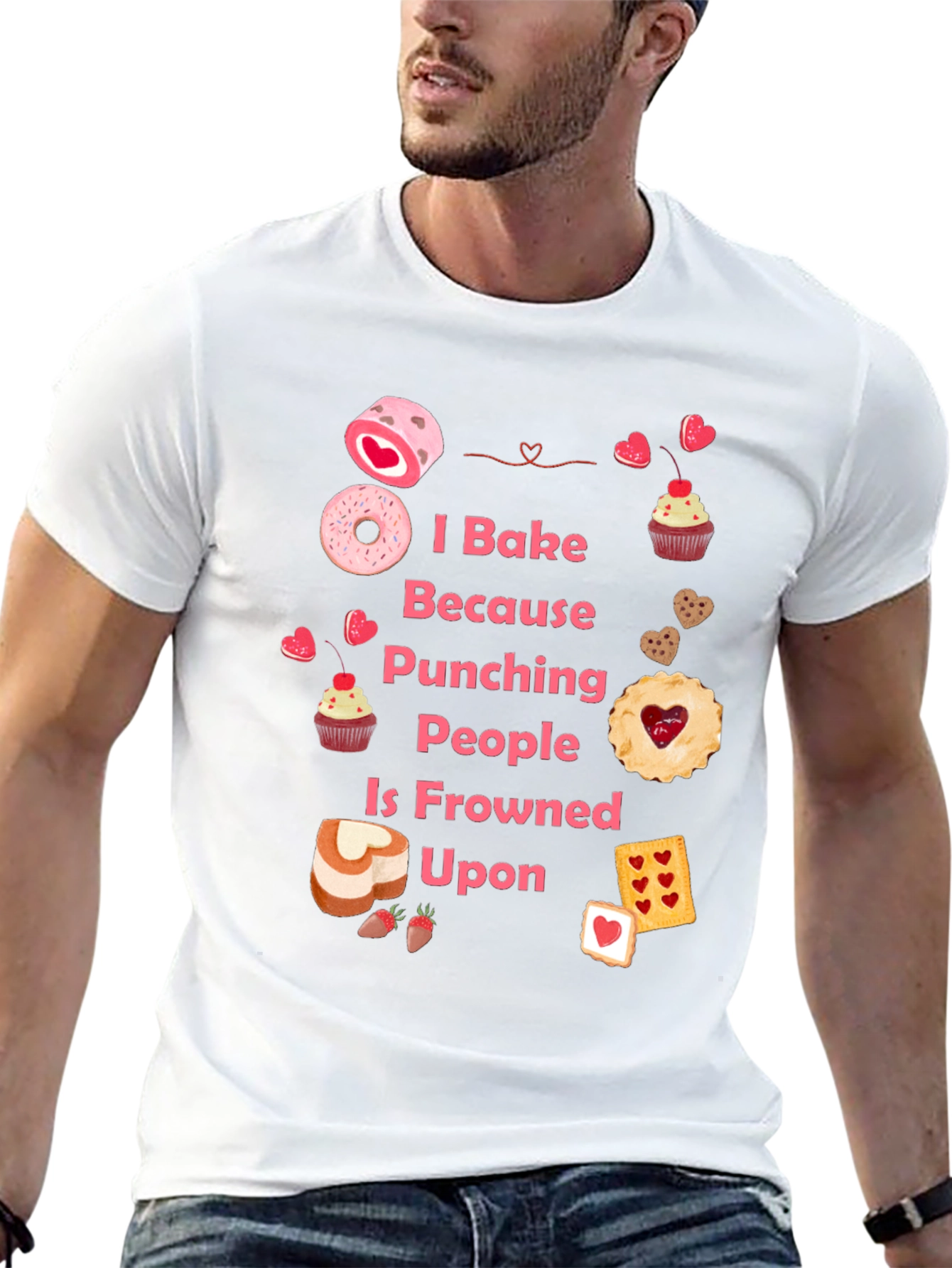 Black I Bake Because Punching People Is Frowned Upon T-Shirt view 13