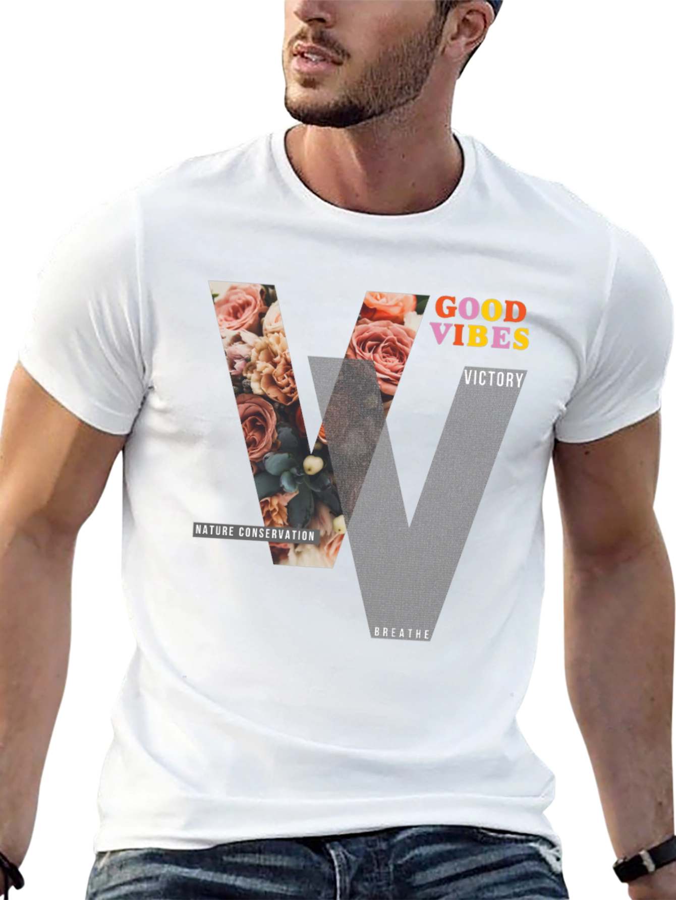 Black Good Vibes Graphic Tee - Nature Conservation Design view 13