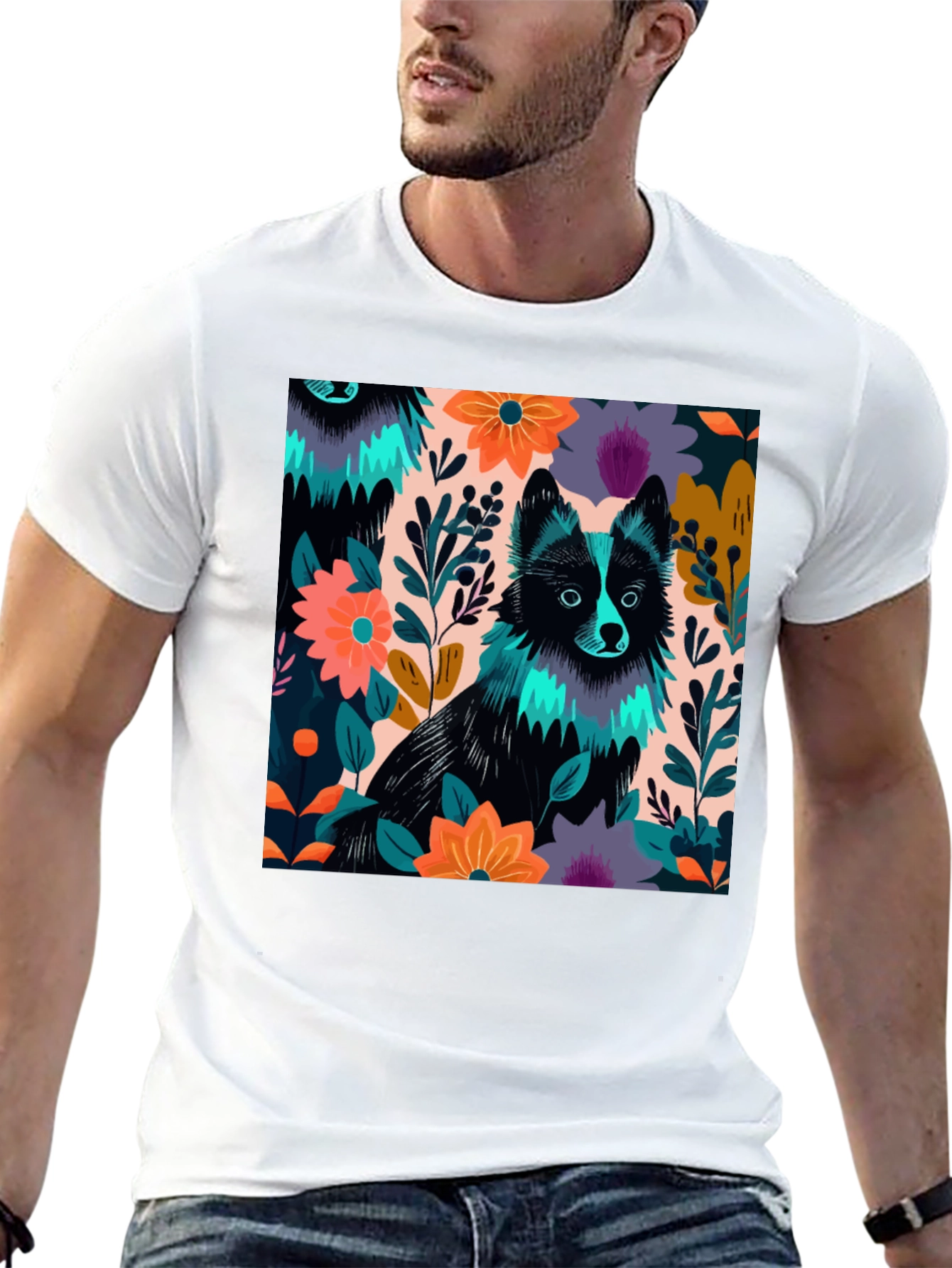 Black Floral Dog Graphic Tee view 13