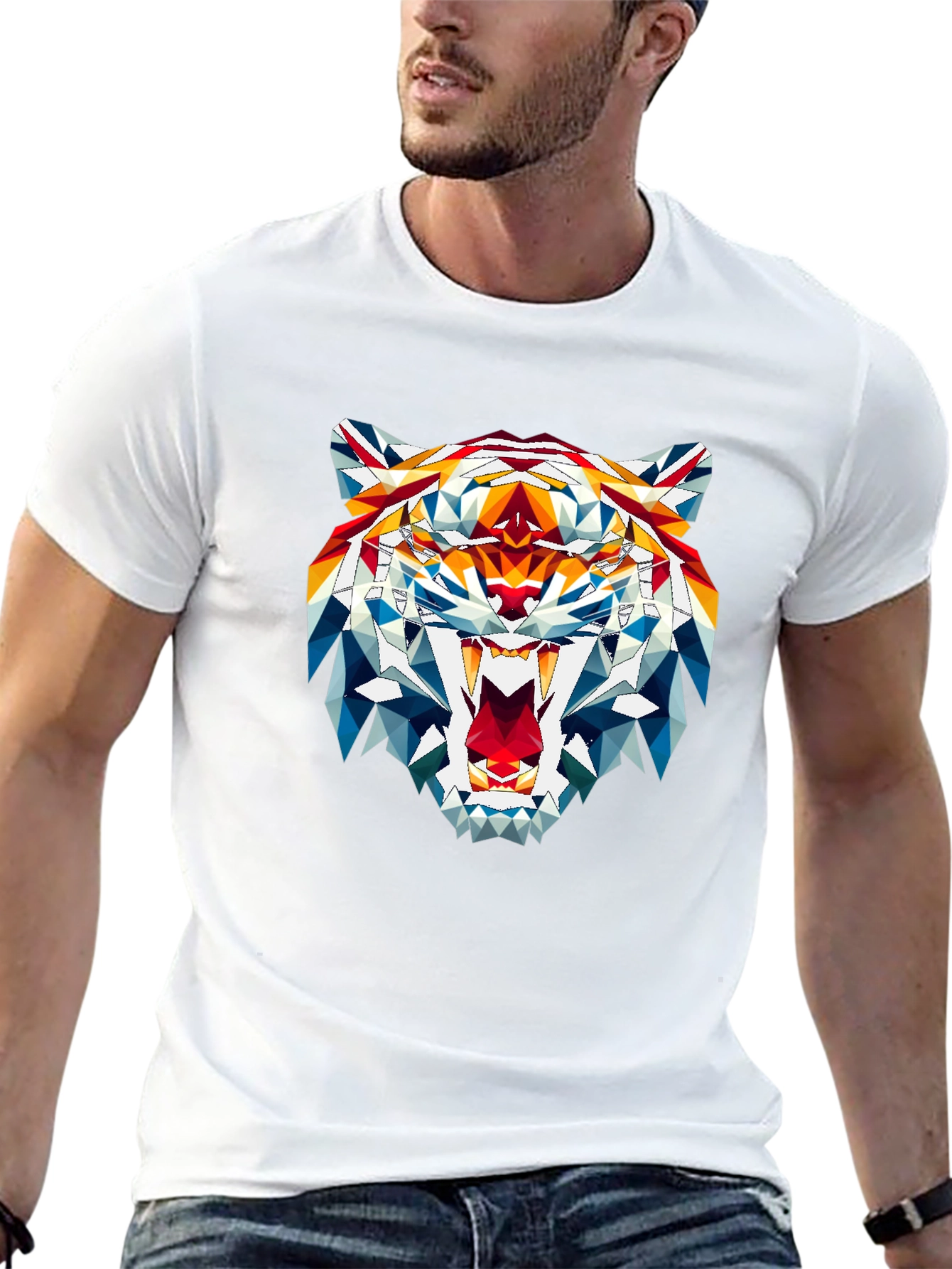 Black Geometric Tiger Graphic Tee - Fierce Style view 13