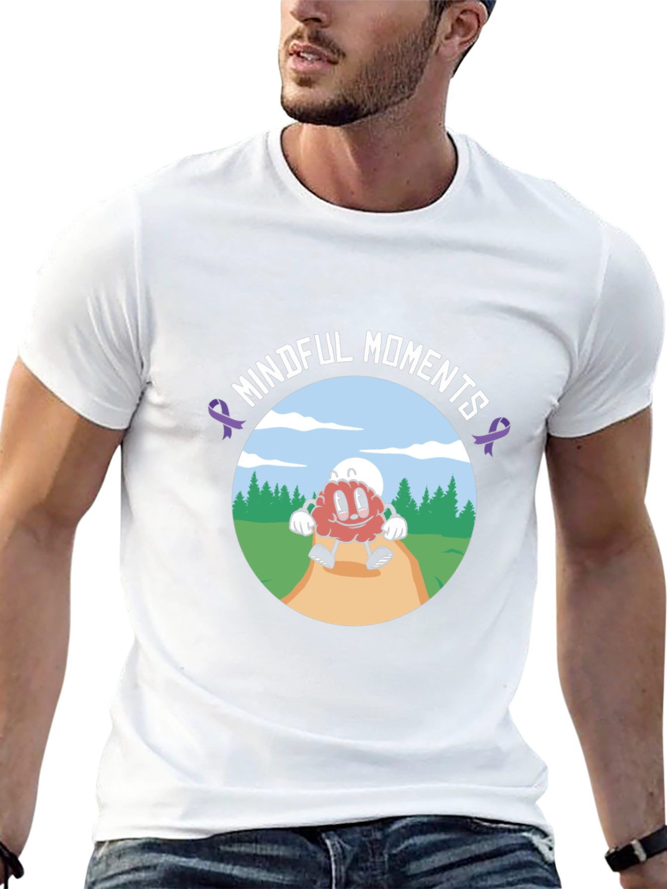 Mindful Moments Brain Cartoon Black T-Shirt - 13
