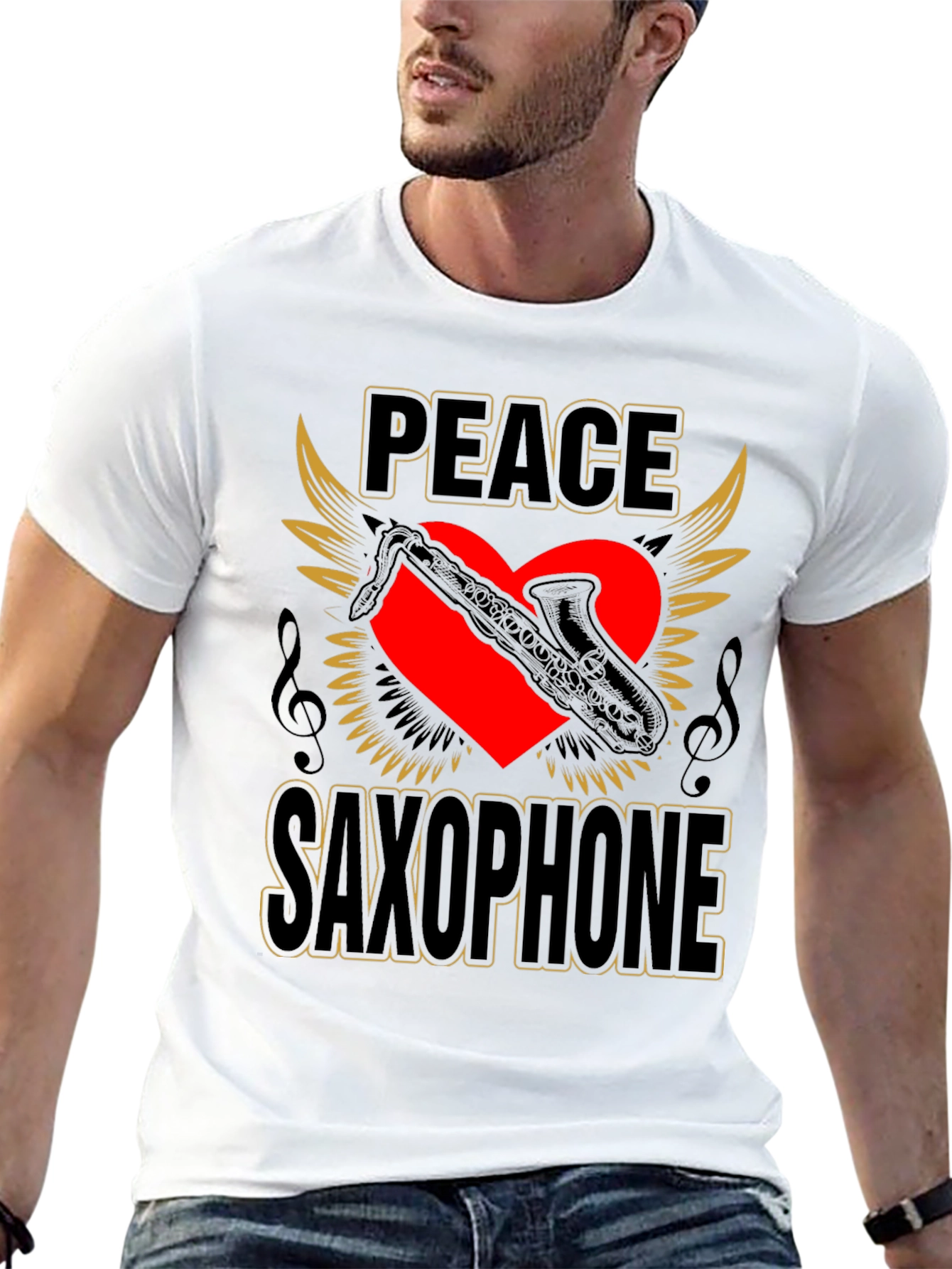 Black Peace Saxophone Graphic T-Shirt Musician Tee view 13