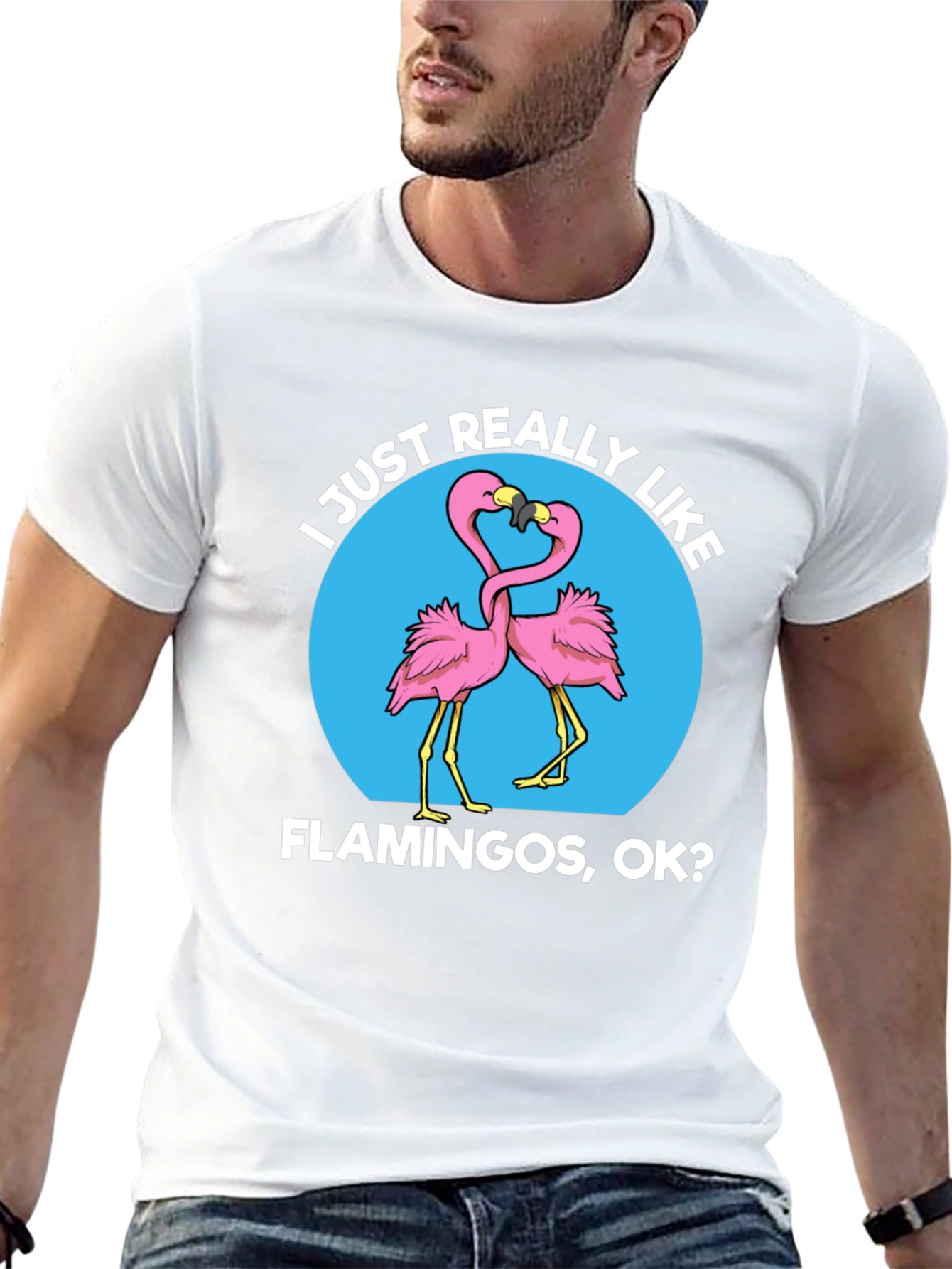 Black I Just Really Like Flamingos OK? Graphic T-Shirt view 13