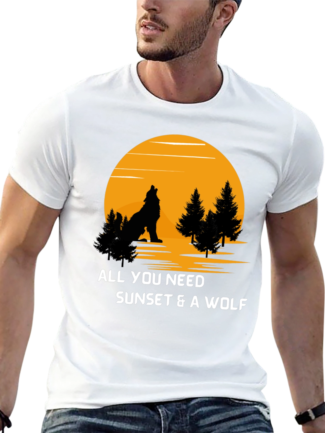 Black Sunset Wolf Graphic T-Shirt view 13