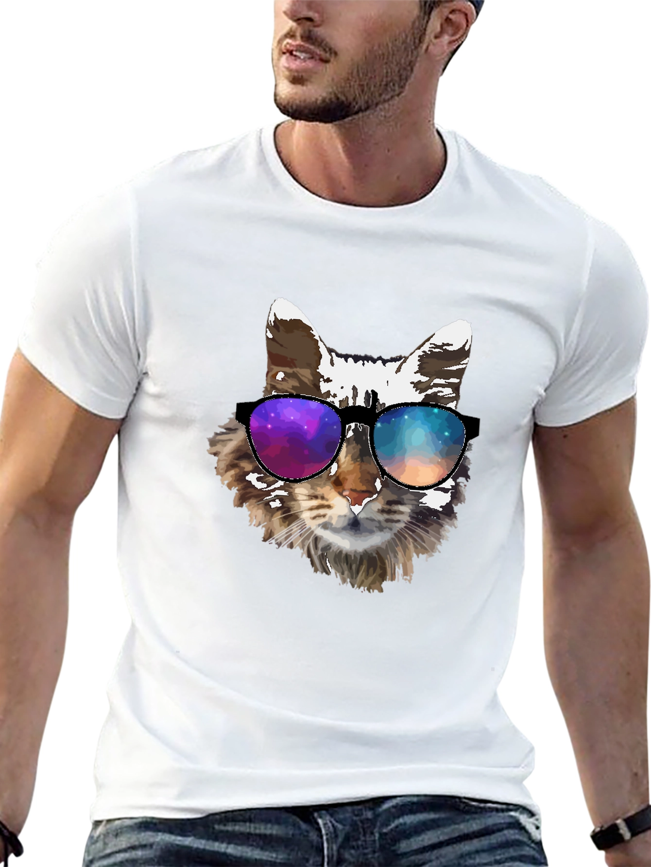 Black Cool Cat Tee - Galaxy Shades Graphic T-Shirt view 13