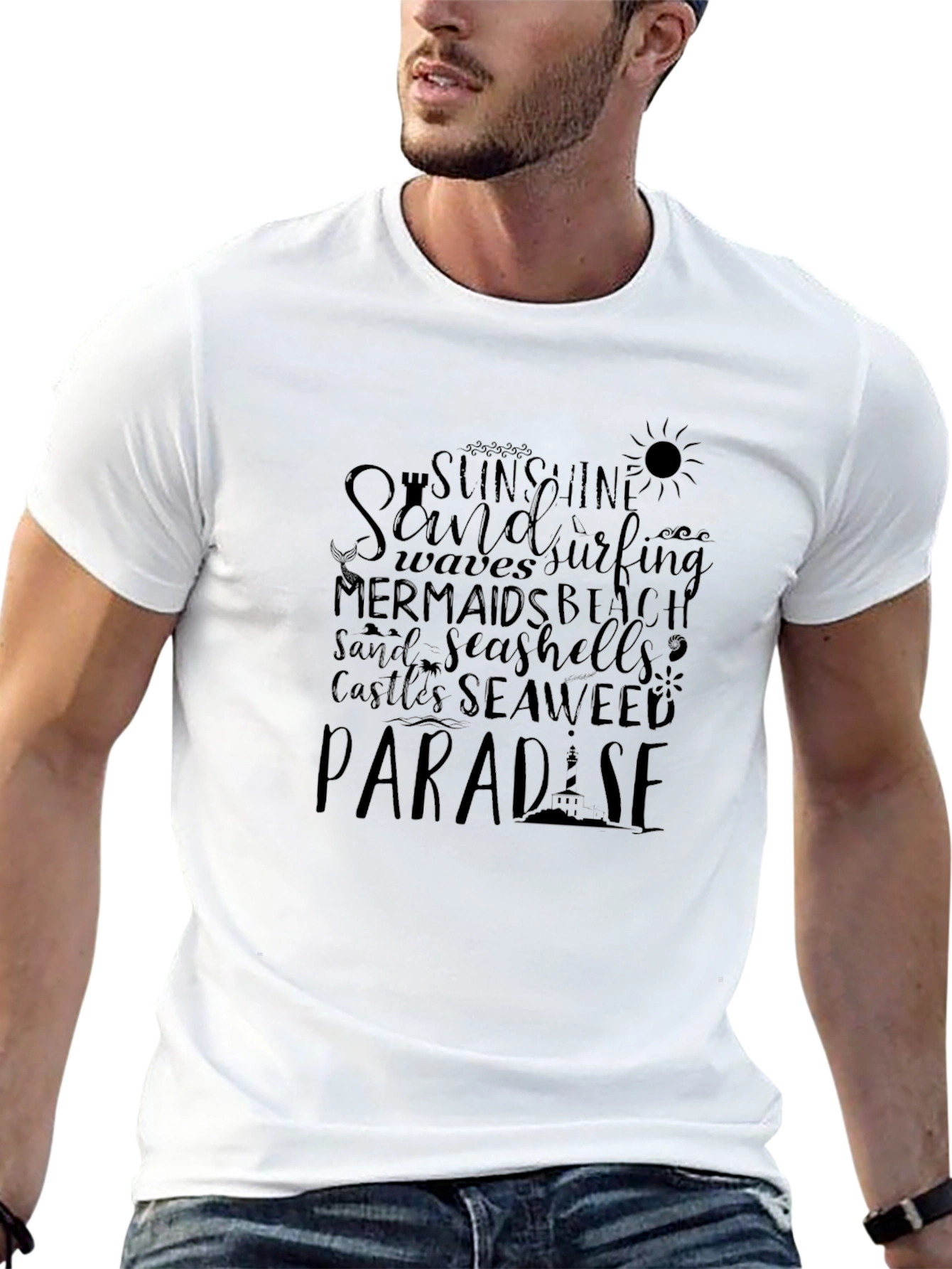 Black Paradise Beach T-Shirt, Sand, Surf, Sun Graphic Tee view 13