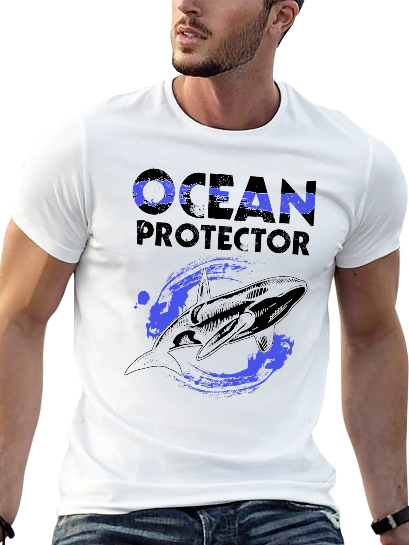 Black Ocean Protector Whale Graphic T-Shirt view 13