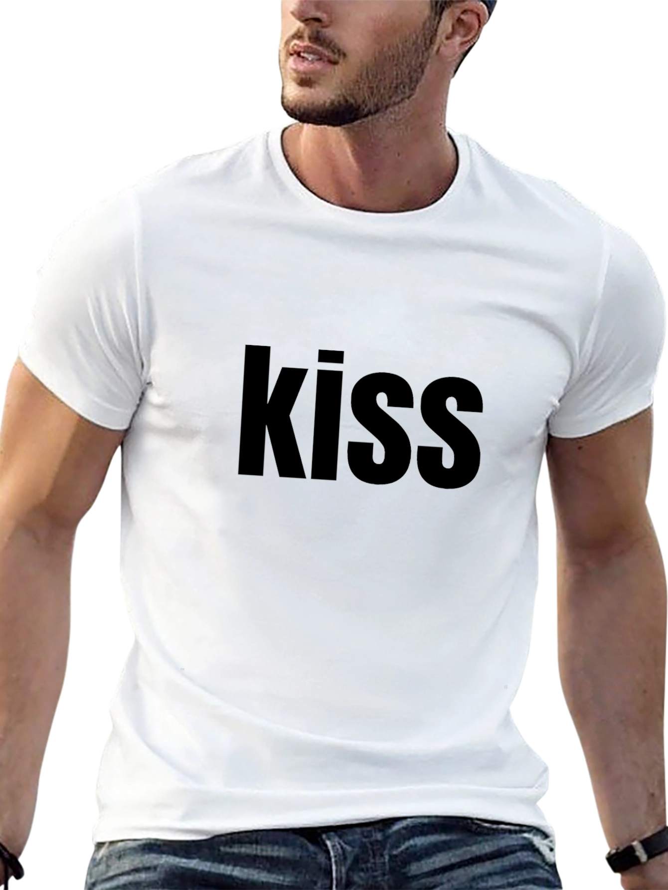 Black Kiss Graphic Black T-Shirt Casual Wear view 13
