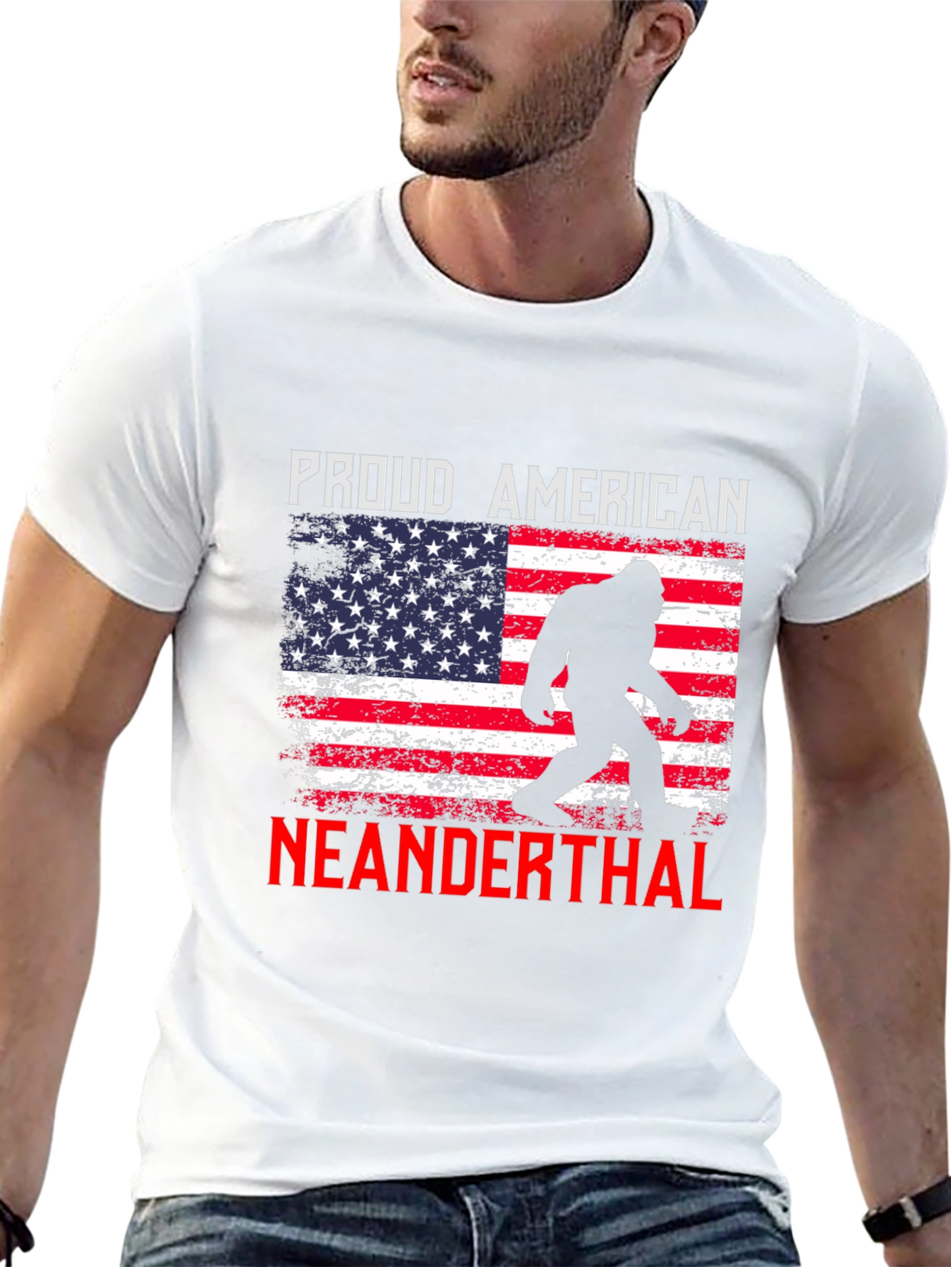 Black Proud American Neanderthal T-Shirt view 13