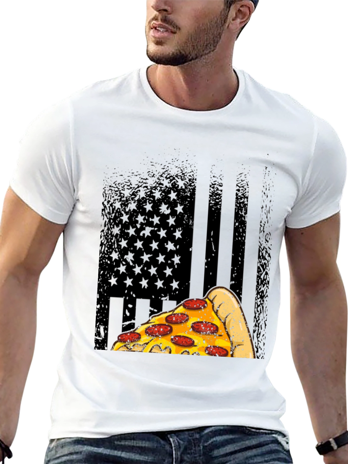 Black Pizza Flag Graphic T-Shirt view 13