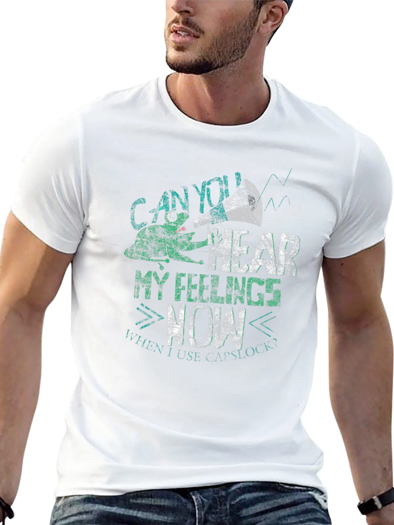 Black Can You Hear My Feelings Now Men's Graphic Tee view 13
