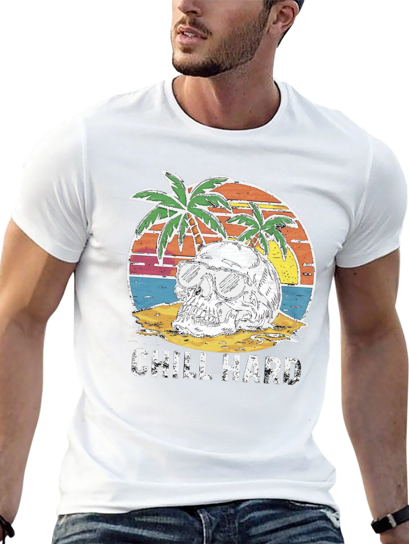 Black Chill Hard Skull Beach Graphic T-Shirt view 13