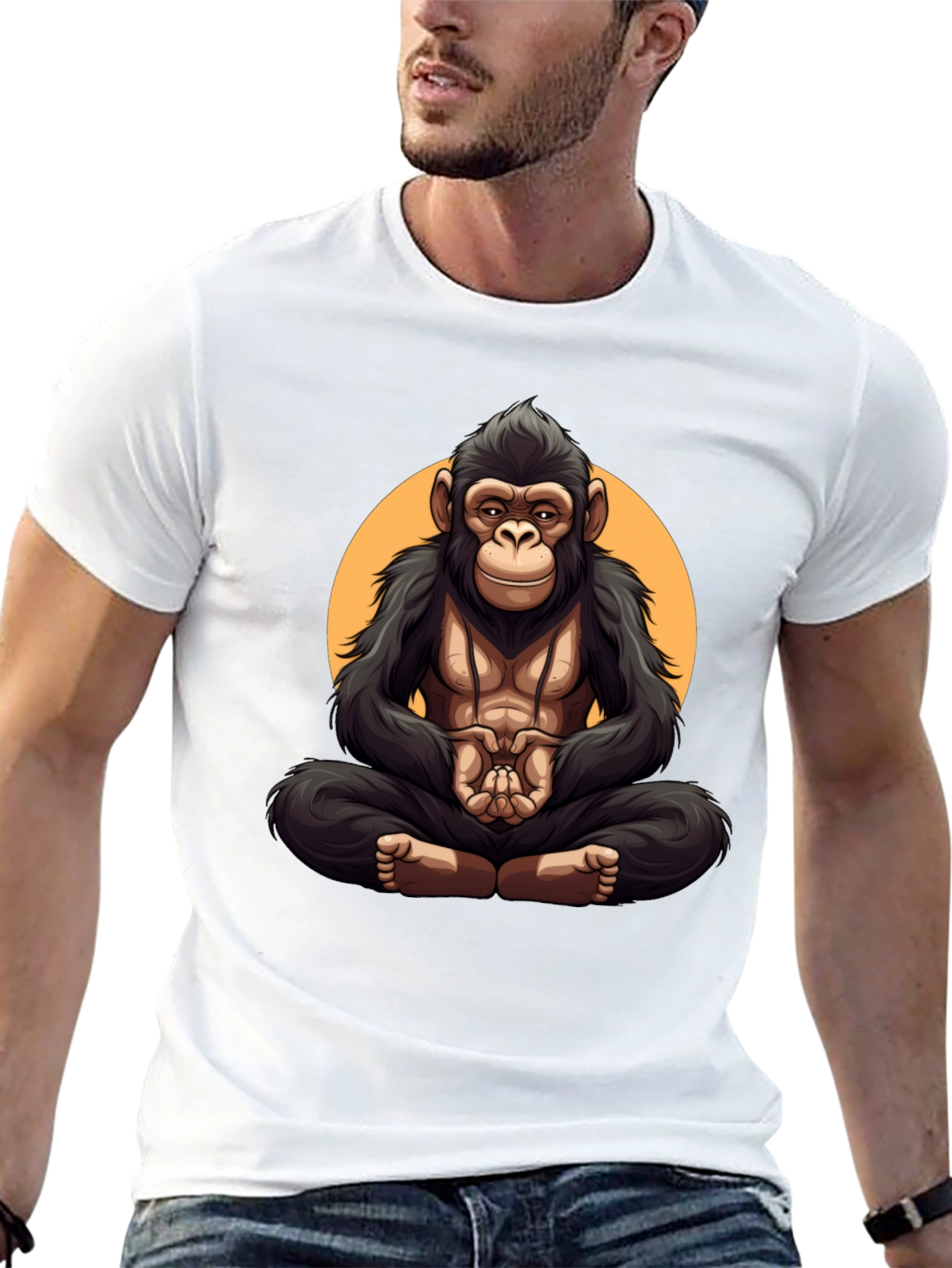 Black Zen Monkey T-Shirt: Meditating Gorilla Graphic Tee view 13