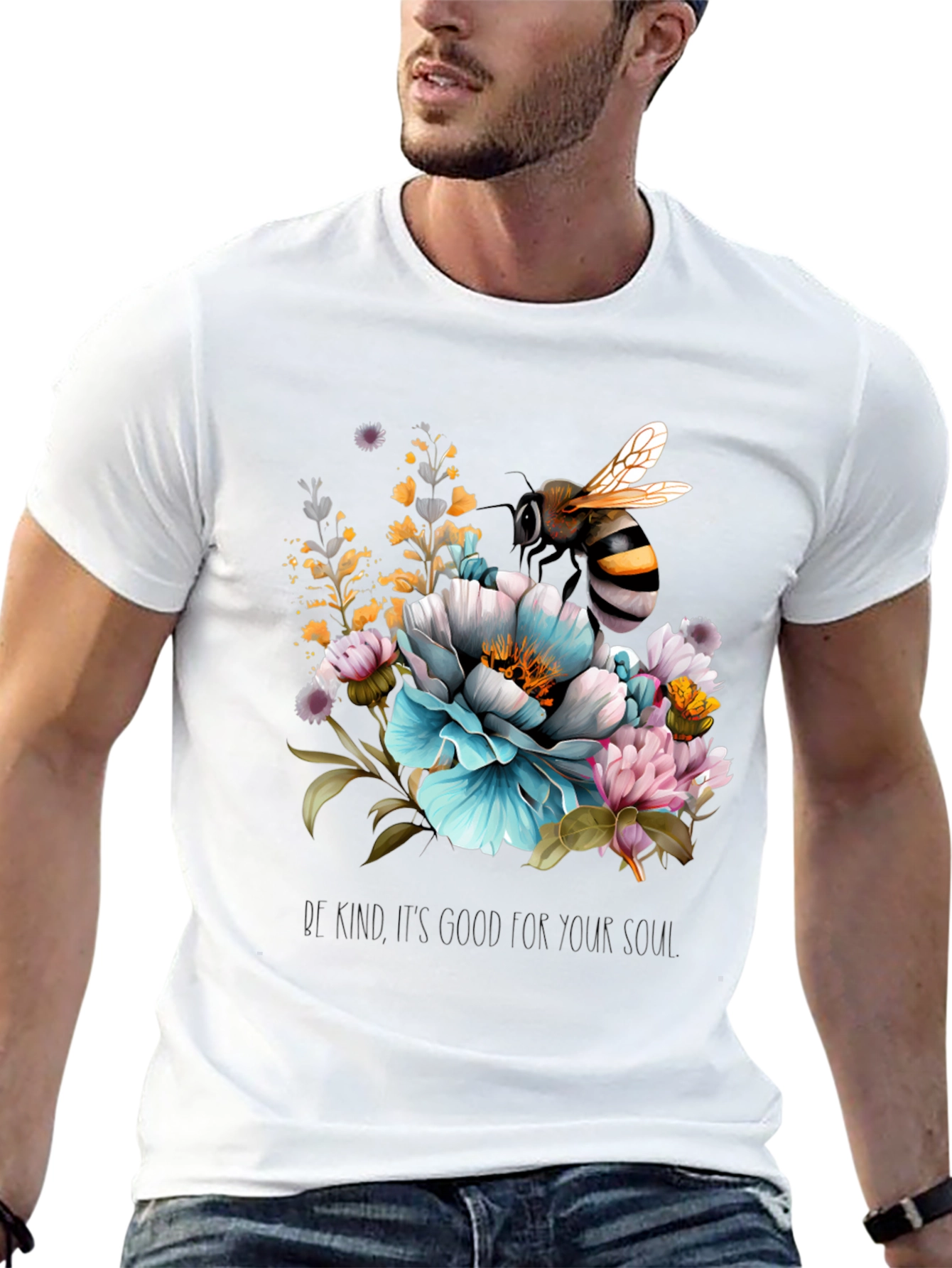 Black Floral Bee Graphic Tee - Black Cotton Blend view 13
