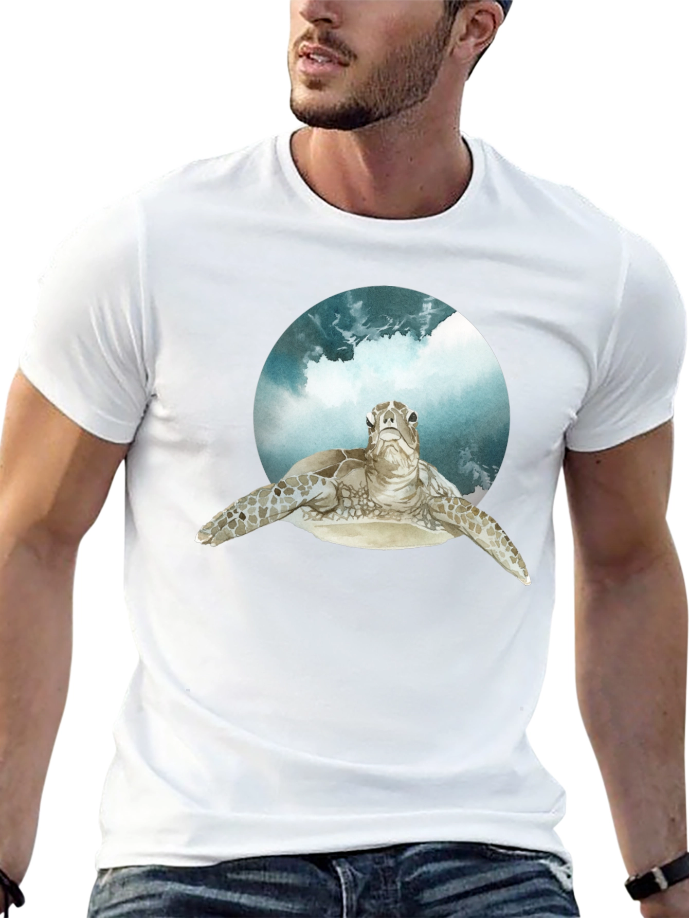 Black Sea Turtle Graphic Print Black T-Shirt view 13