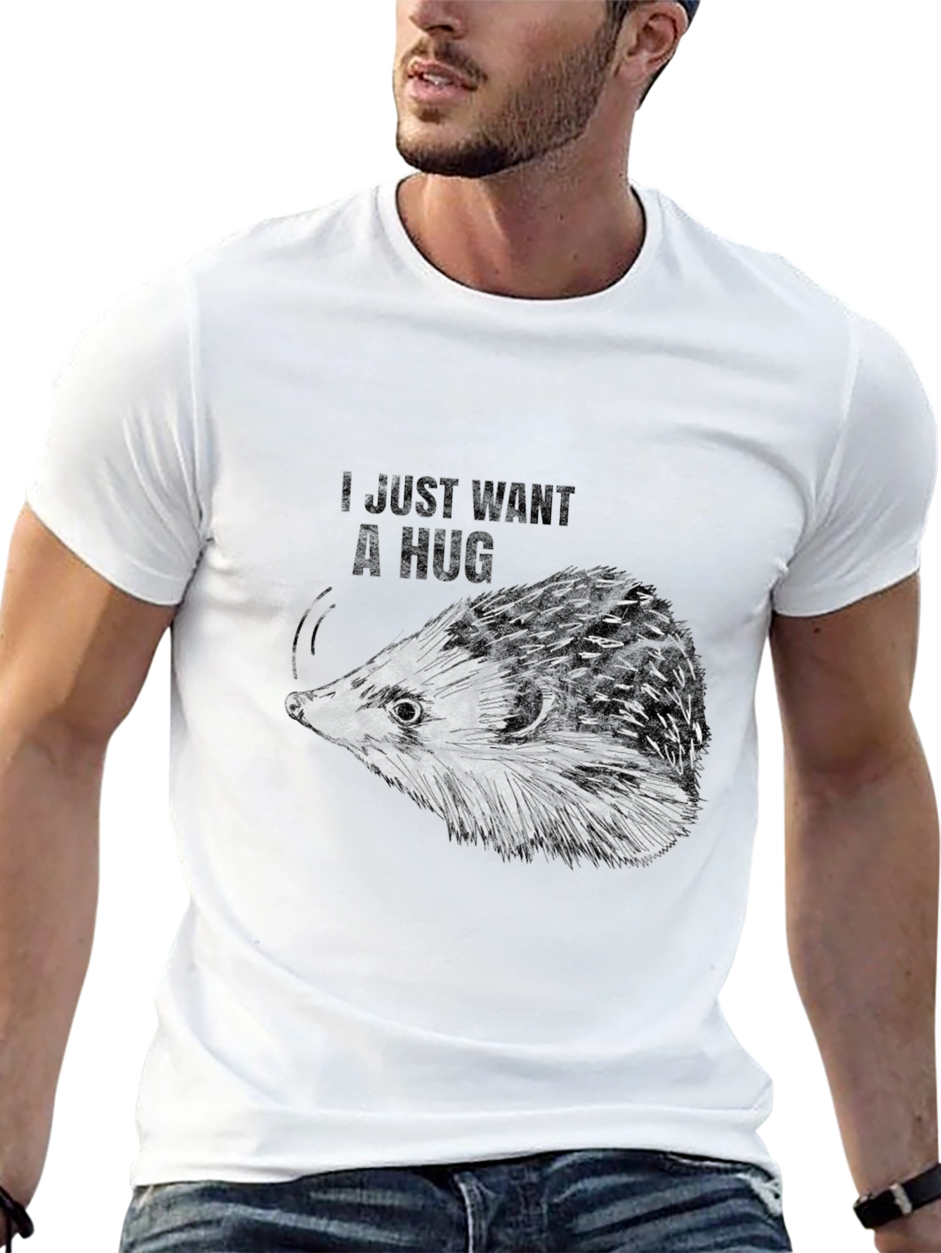 Black I Just Want A Hug Hedgehog Black T-Shirt view 13