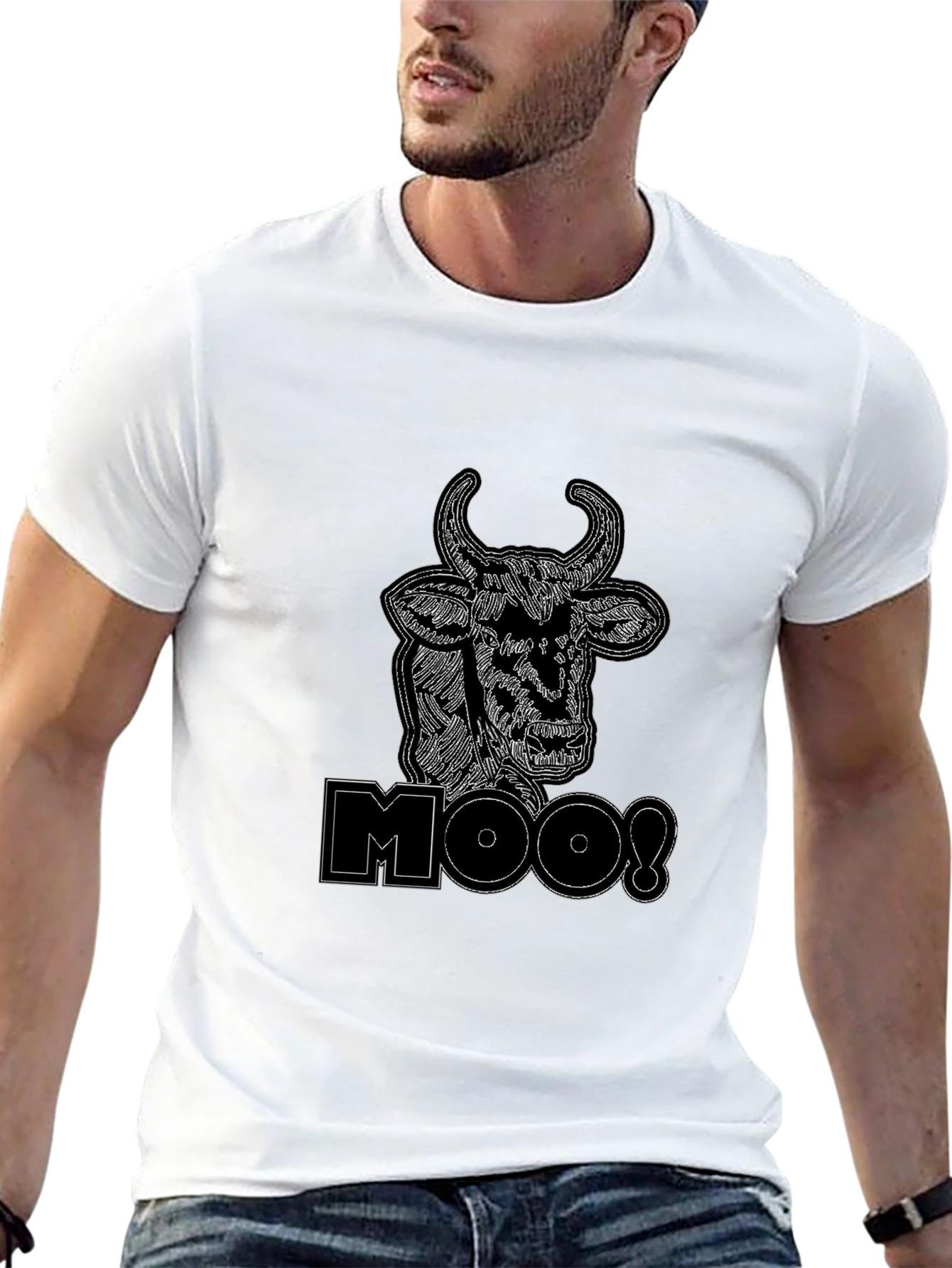 Black Moo! Graphic Print Black Cotton T-Shirt view 13