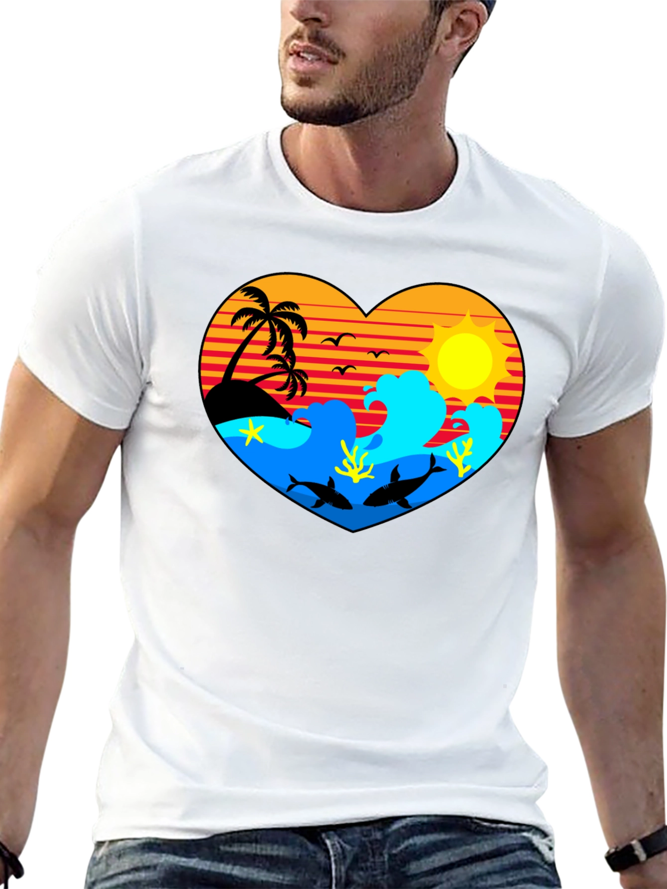 Tropical Heart Design Black T-Shirt - 13