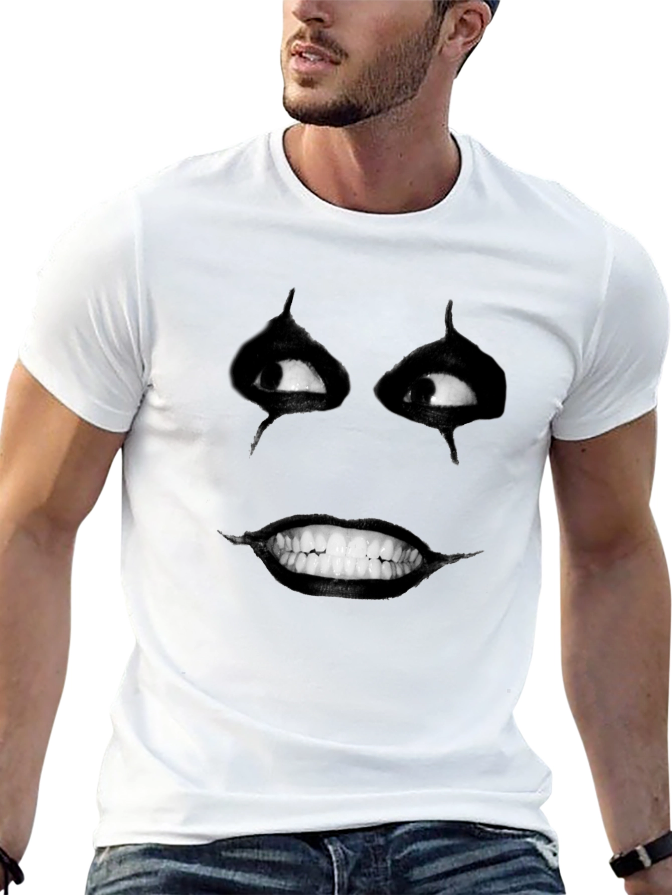 Black Creepy Smile Graphic Print Black T-Shirt view 13