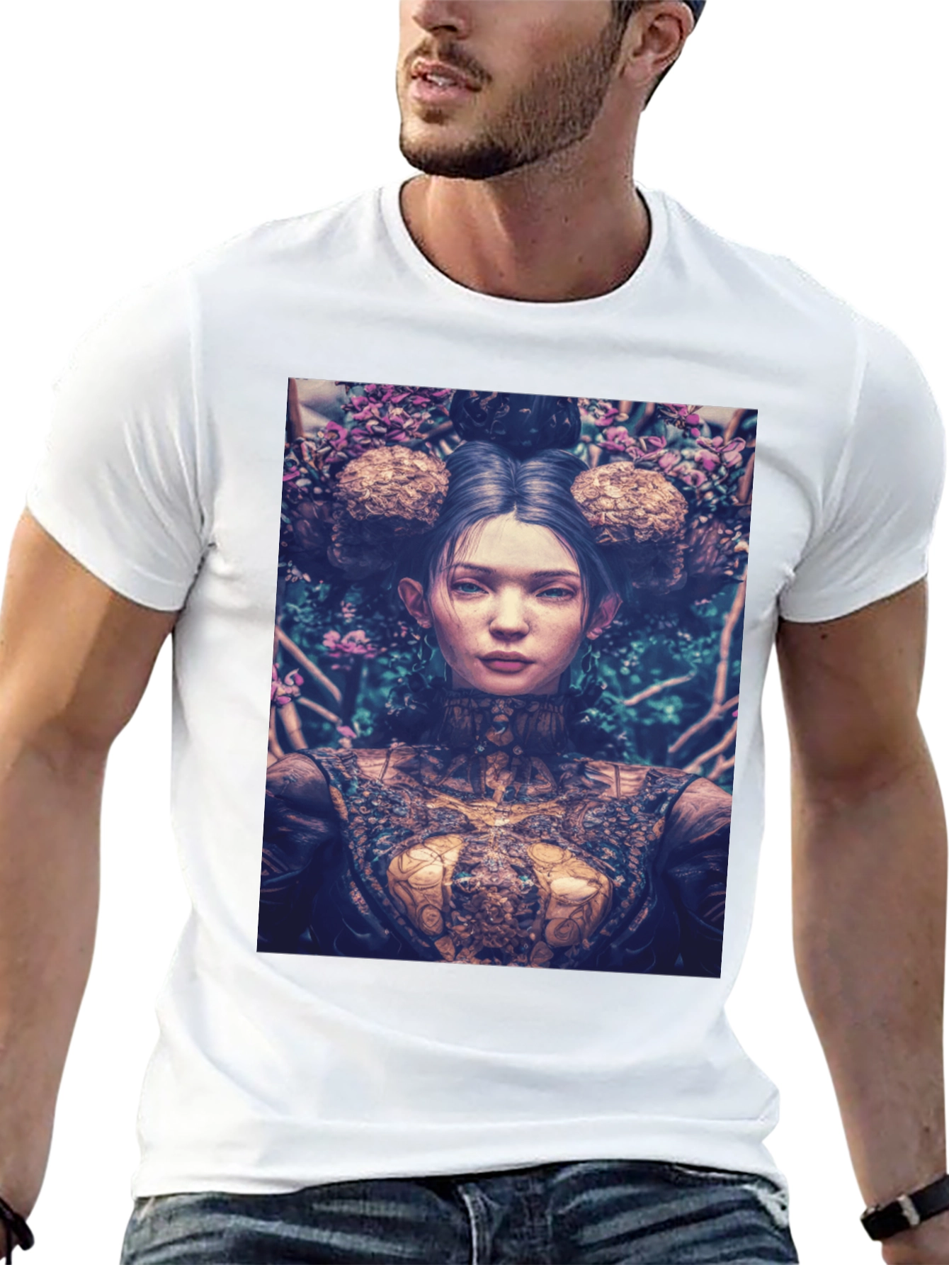 Black Artistic Floral Portrait Graphic Tee - Black view 13