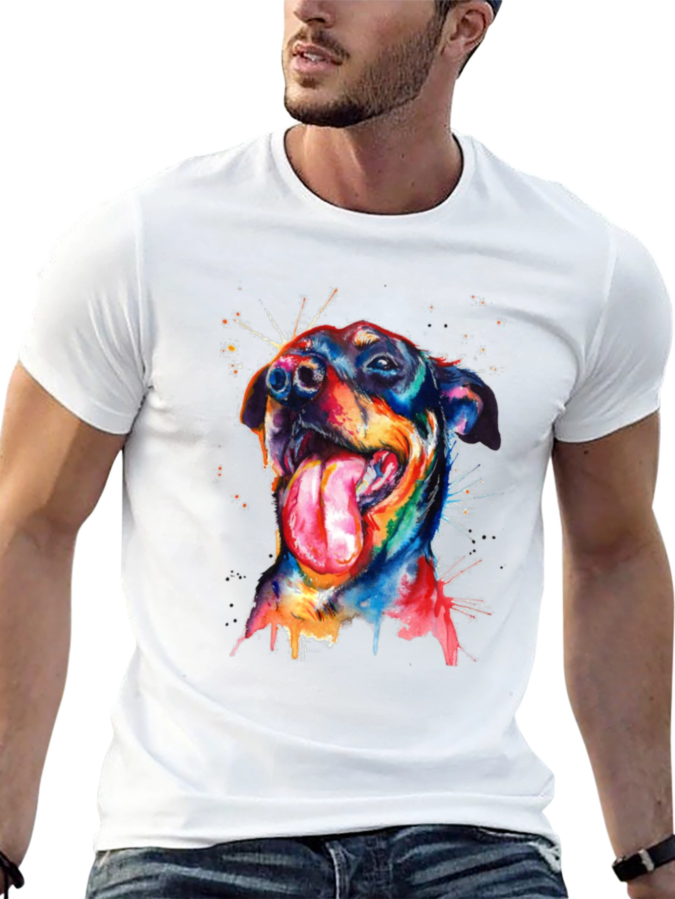Black Dog Watercolor Men's Black T-Shirt view 13