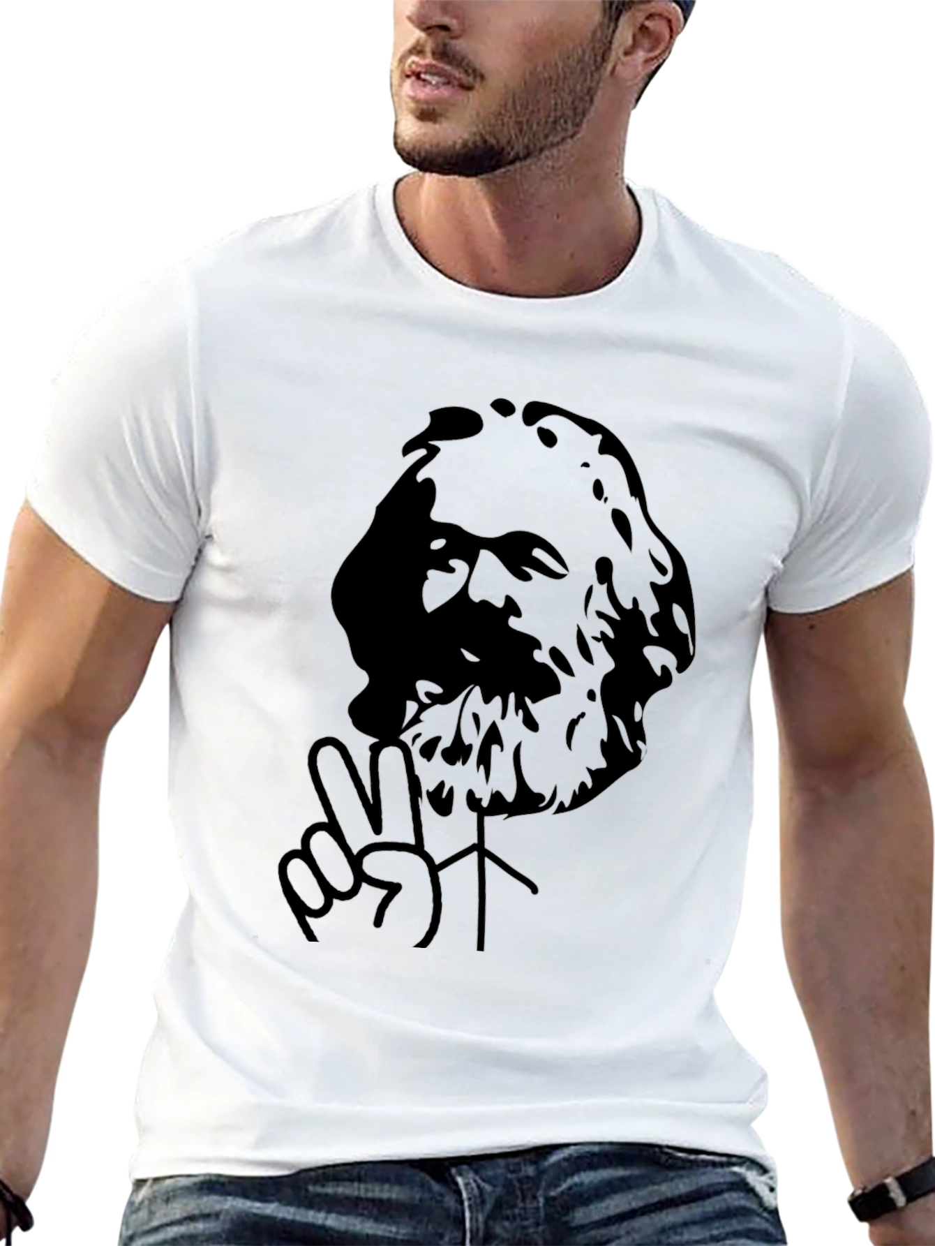 Black Karl Marx Peace Sign Black T-Shirt view 13