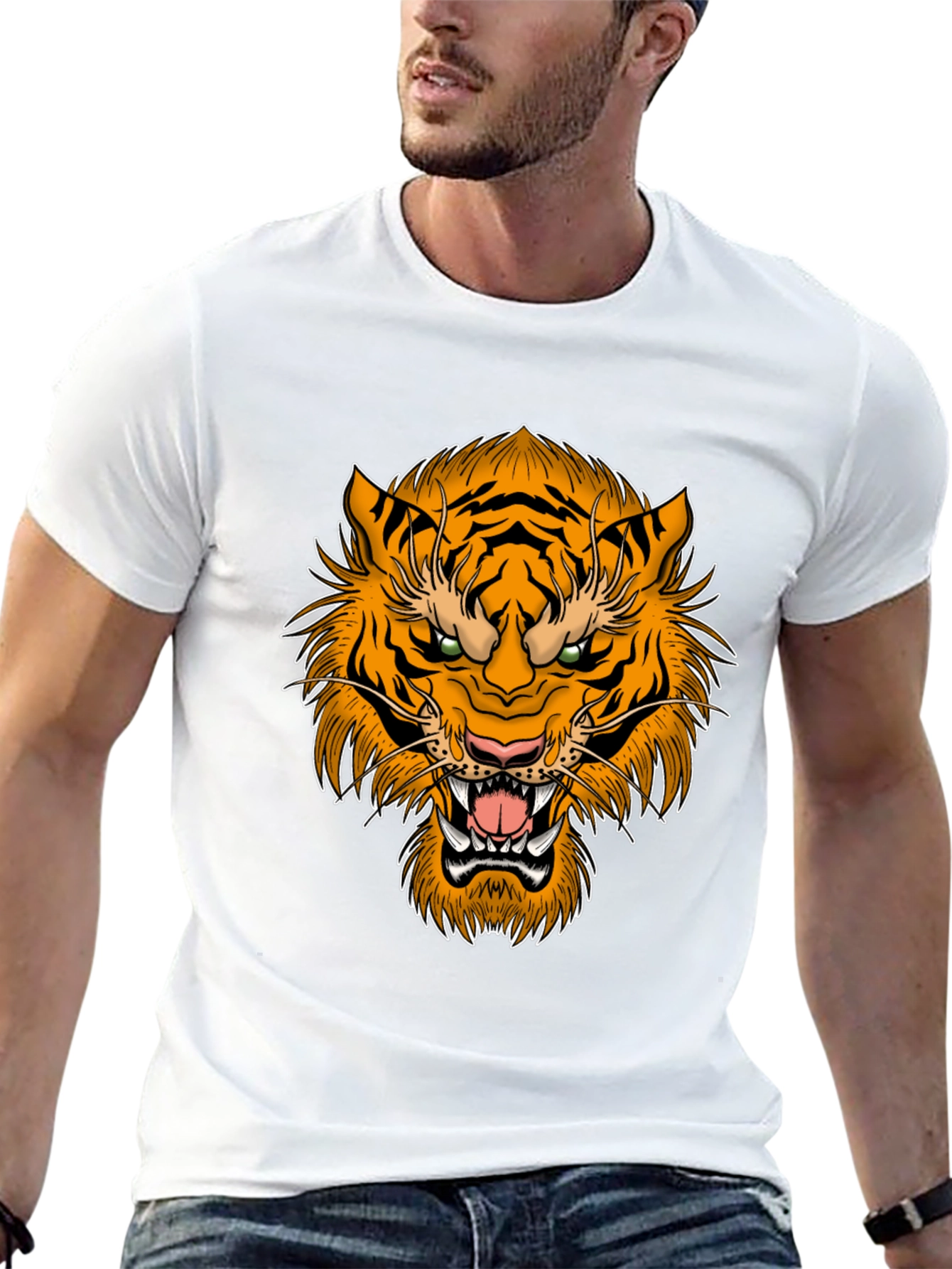 Black Bold Tiger Graphic Print Black T-Shirt view 13