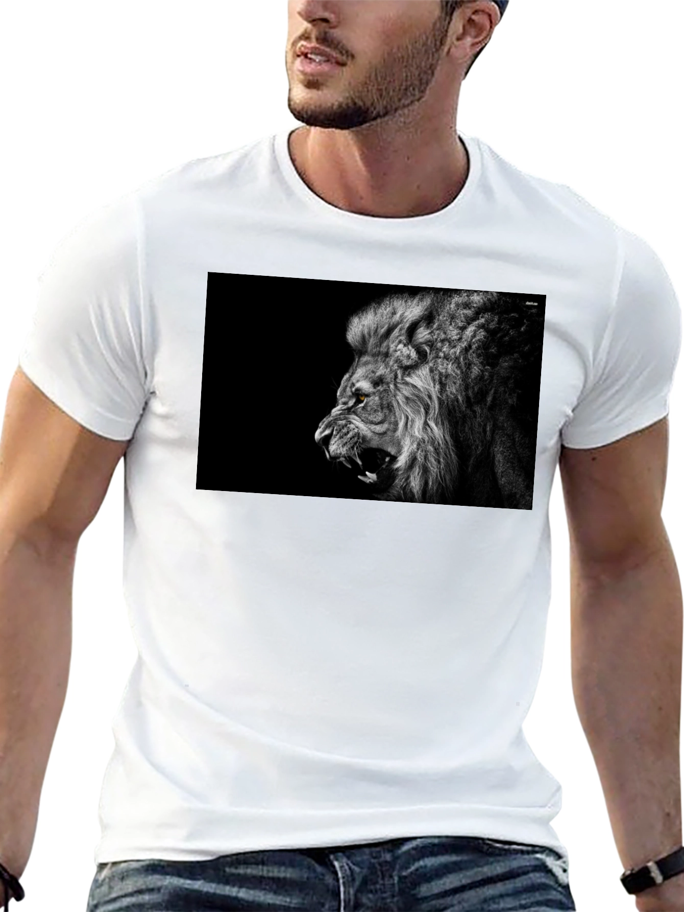 Black Roaring Lion Graphic Black T-Shirt view 13